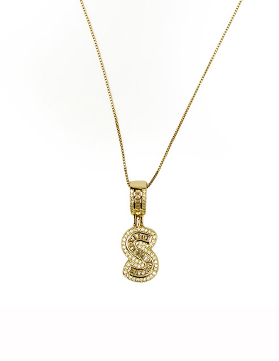 Collar con dije de oro laminado letra brillos "S"