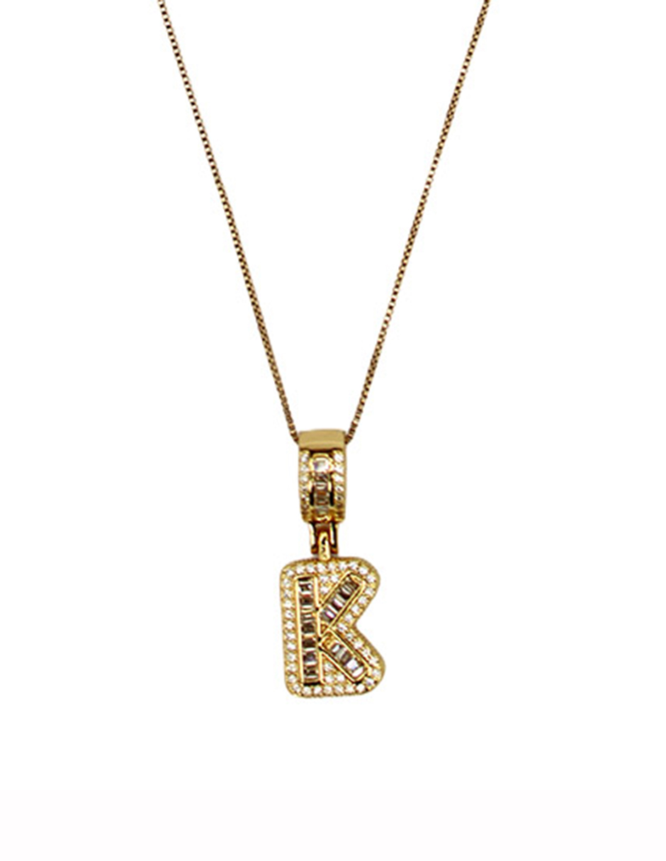 Collar con dije de oro laminado letra brillos "K"