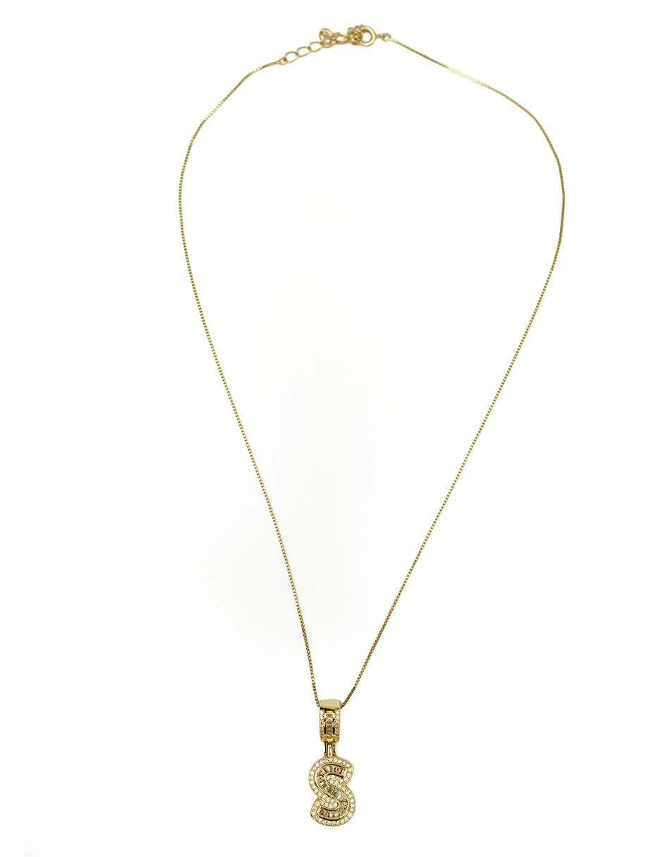 Collar con dije de oro laminado letra brillos "S"