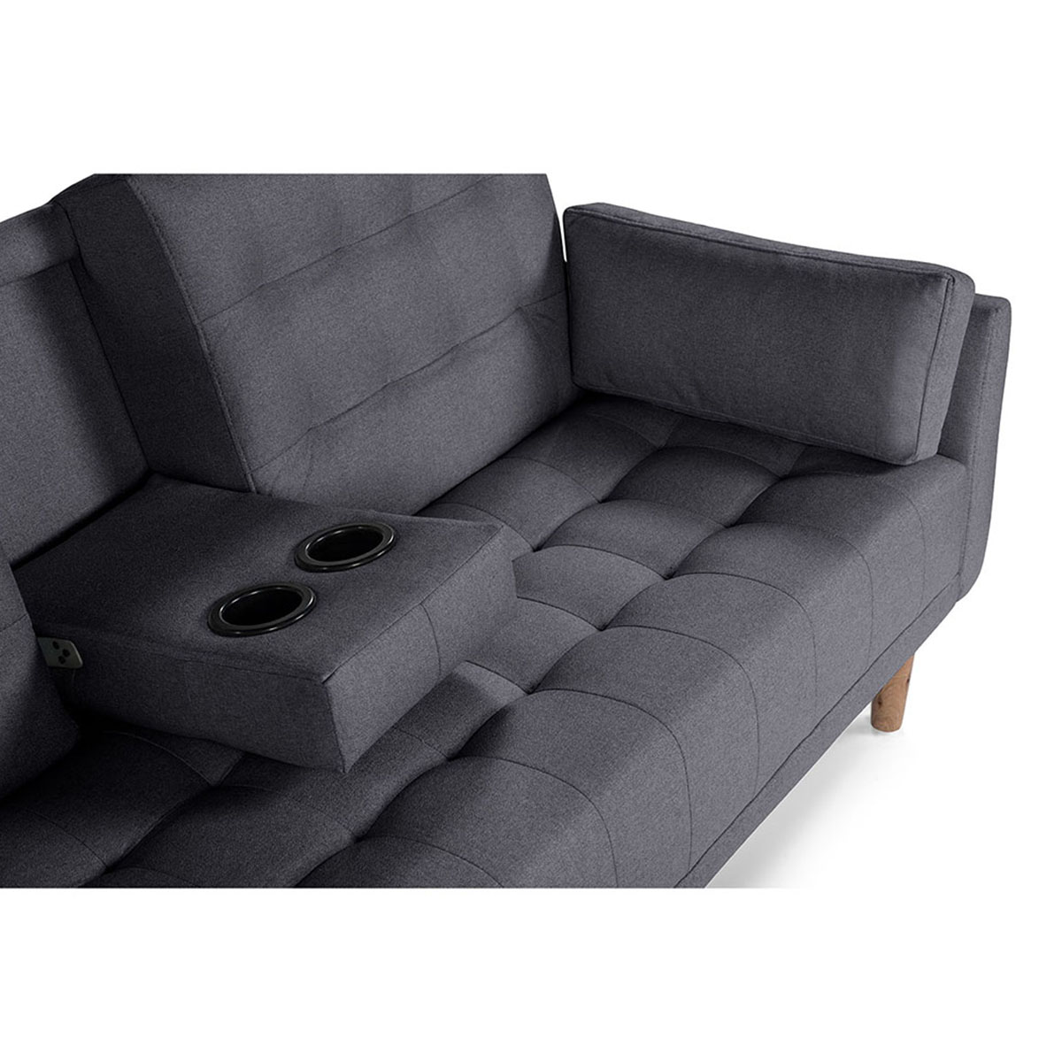 Sofá Cama Makora Royce Gris Oxford Lino De 3 Plazas Con Portavasos