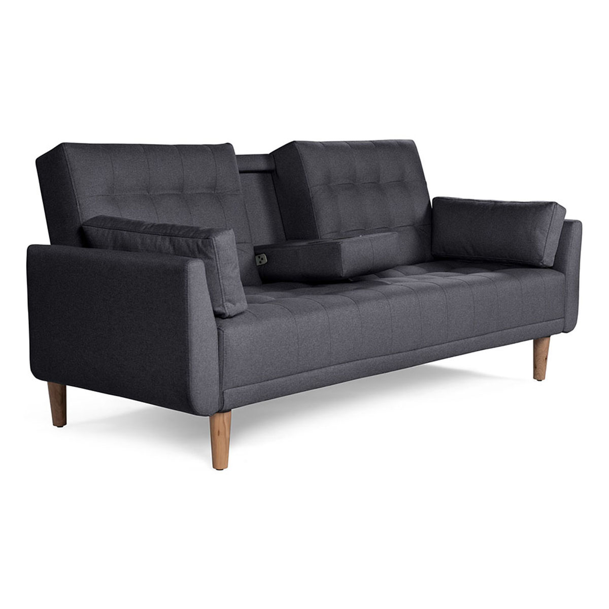 Sofá Cama Makora Royce Gris Oxford Lino De 3 Plazas Con Portavasos
