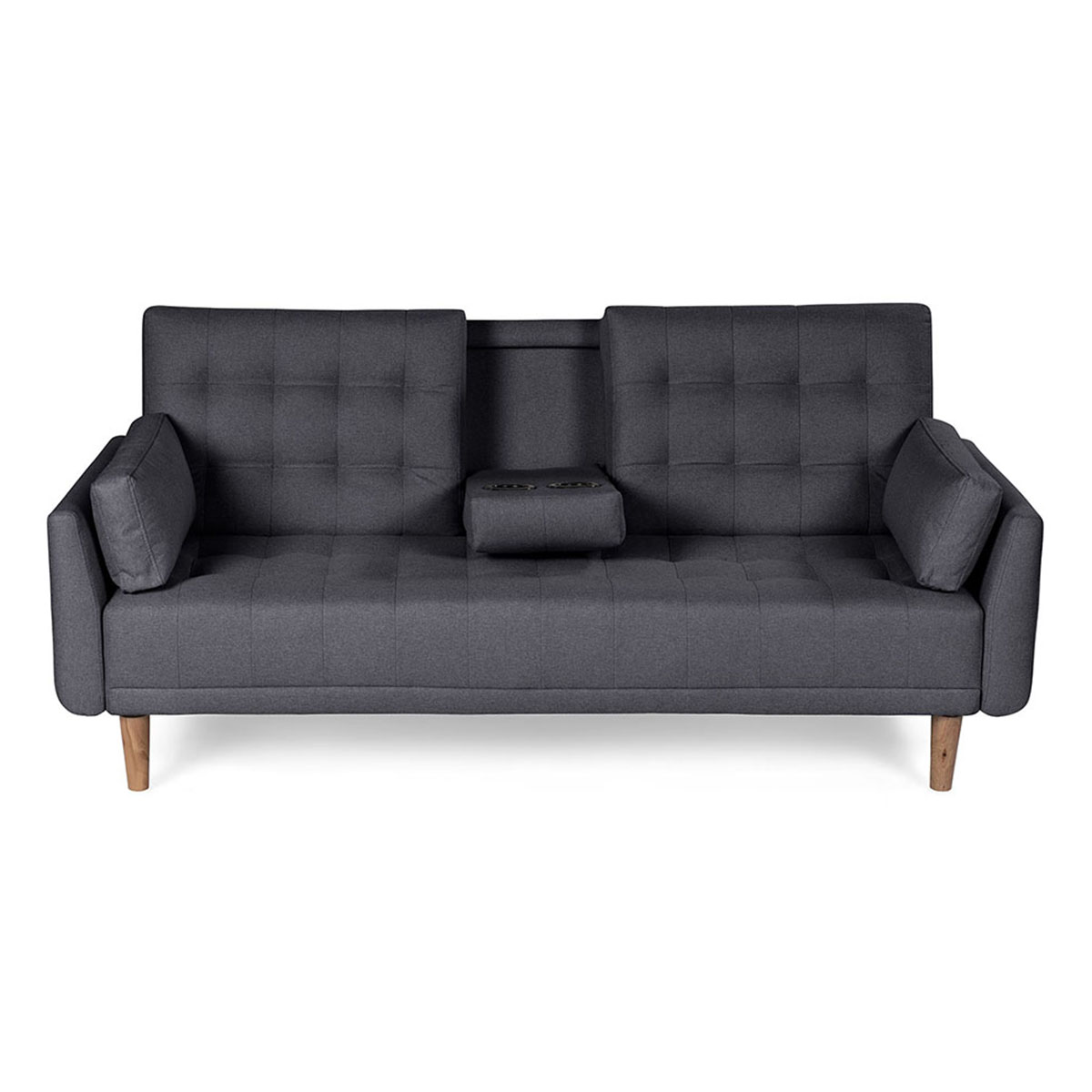 Sofá Cama Makora Royce Gris Oxford Lino De 3 Plazas Con Portavasos