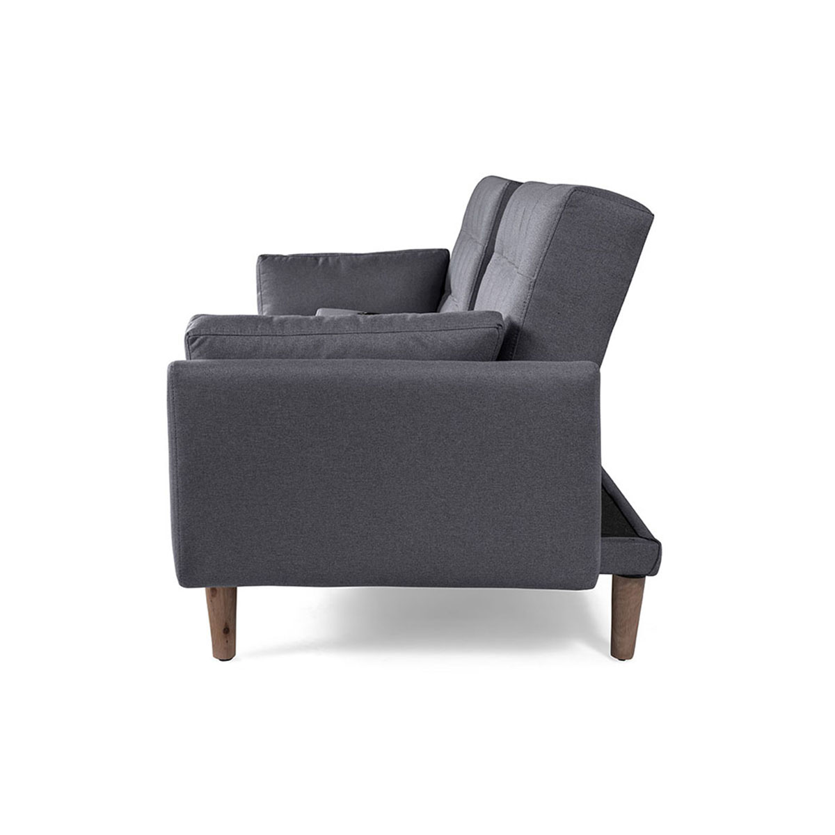 Sofá Cama Makora Royce Gris Oxford Lino De 3 Plazas Con Portavasos