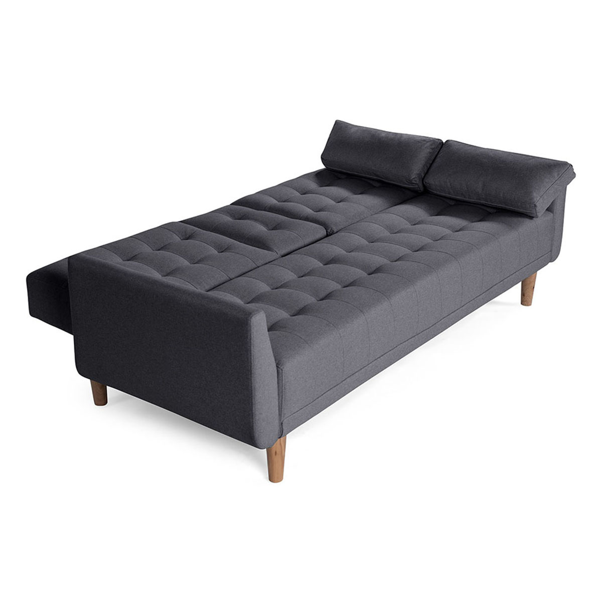 Sofá Cama Makora Royce Gris Oxford Lino De 3 Plazas Con Portavasos
