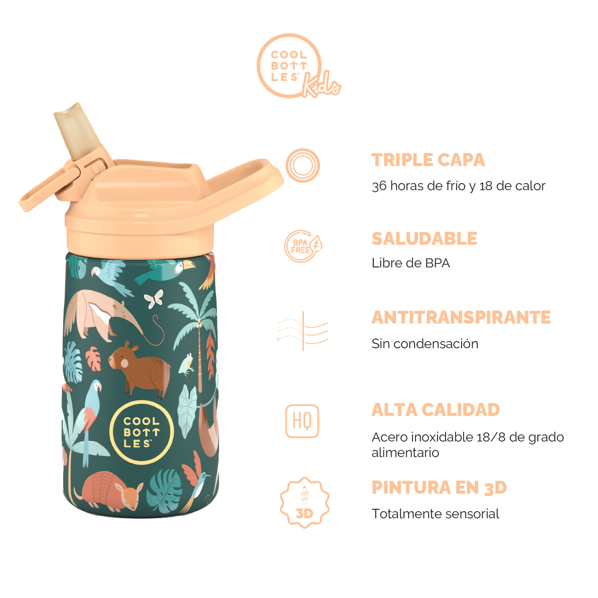 Cool Bottles Botella Termo Kiddie Rainforest Refuge 350 Ml