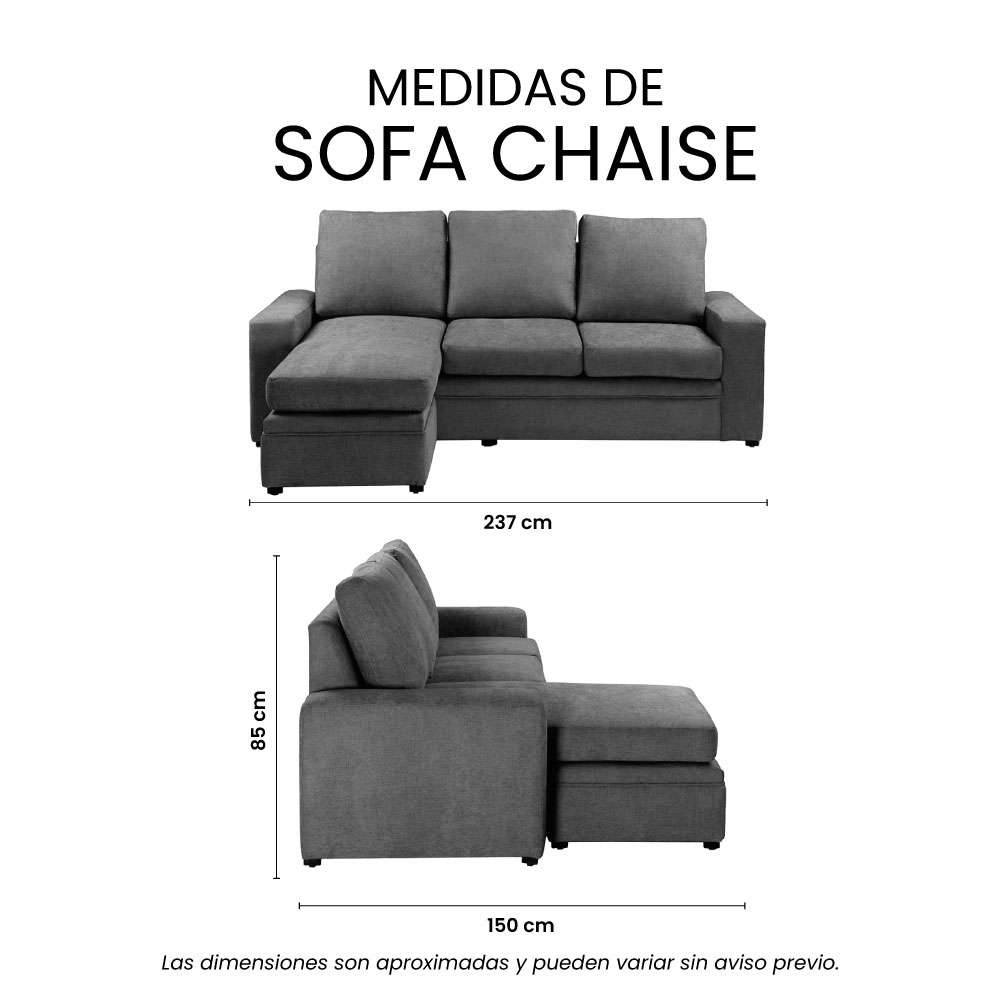 Sofá-Chaise Trinity Canvas  Gris  Oscuro  ENTREGA SOLO EN CDMX Y AREA METROPOLITANA