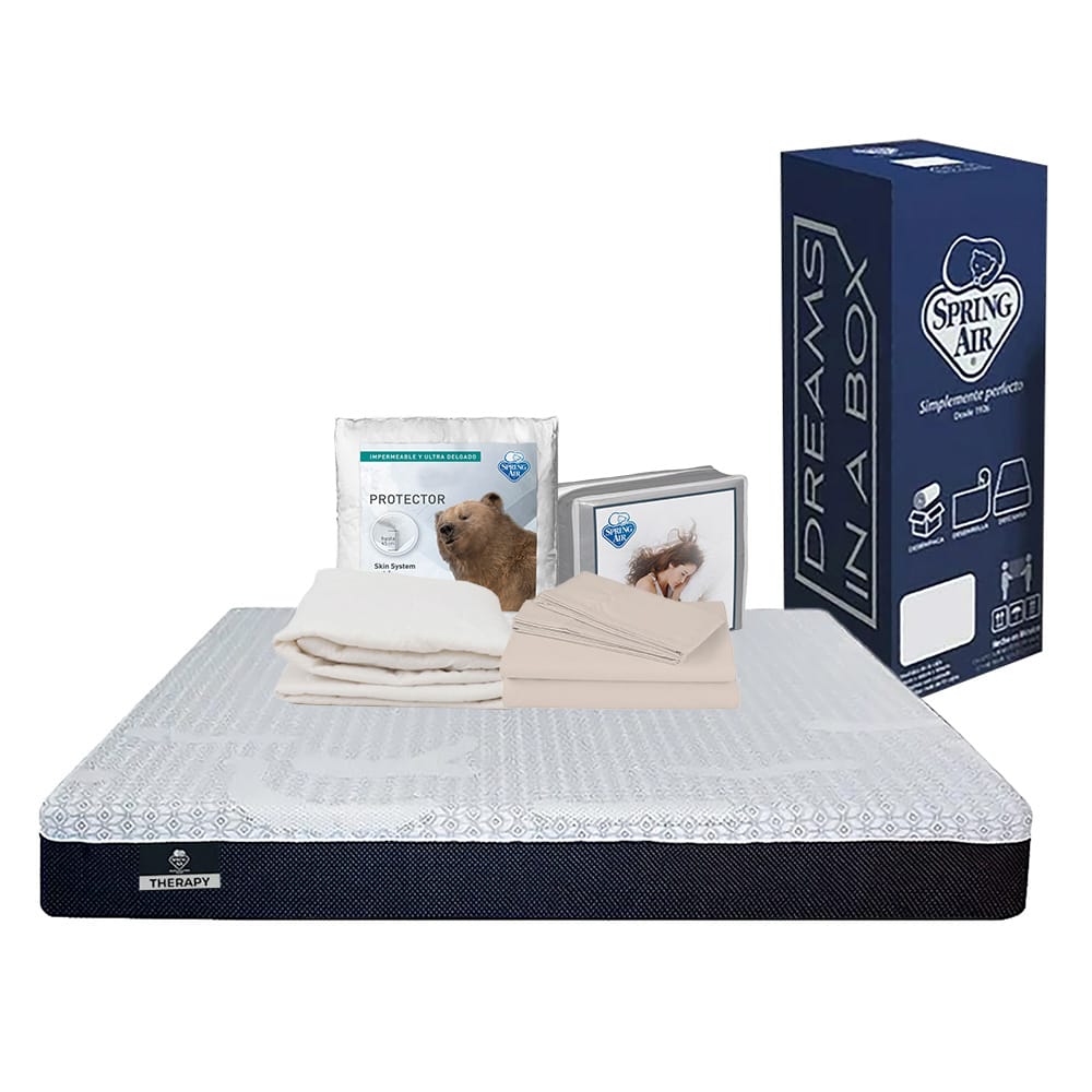 Colchón King Size Spring Air Therapy Blanco + Protector Spring Air Ultra + Sábanas Basic