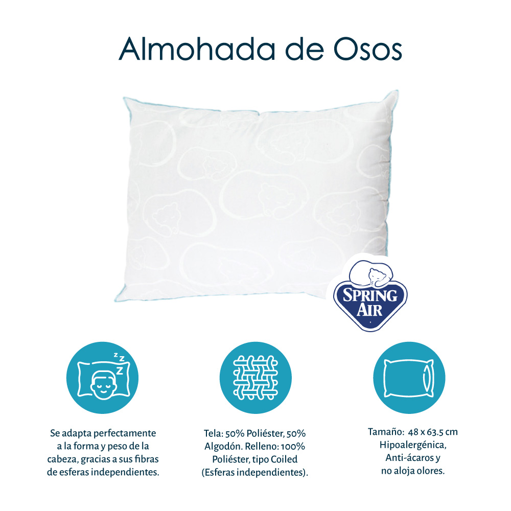 Colchón Matrimonial Spring Air Cantabria Azul  + 2 Almohadas Spring Air Osos 