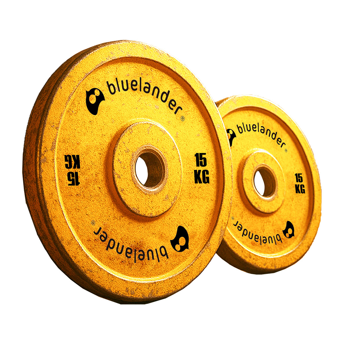 Par de Discos Olimpicos 15 kg para Barra,  Pesas de Caucho y Anillo de Hierro, Bluelander 