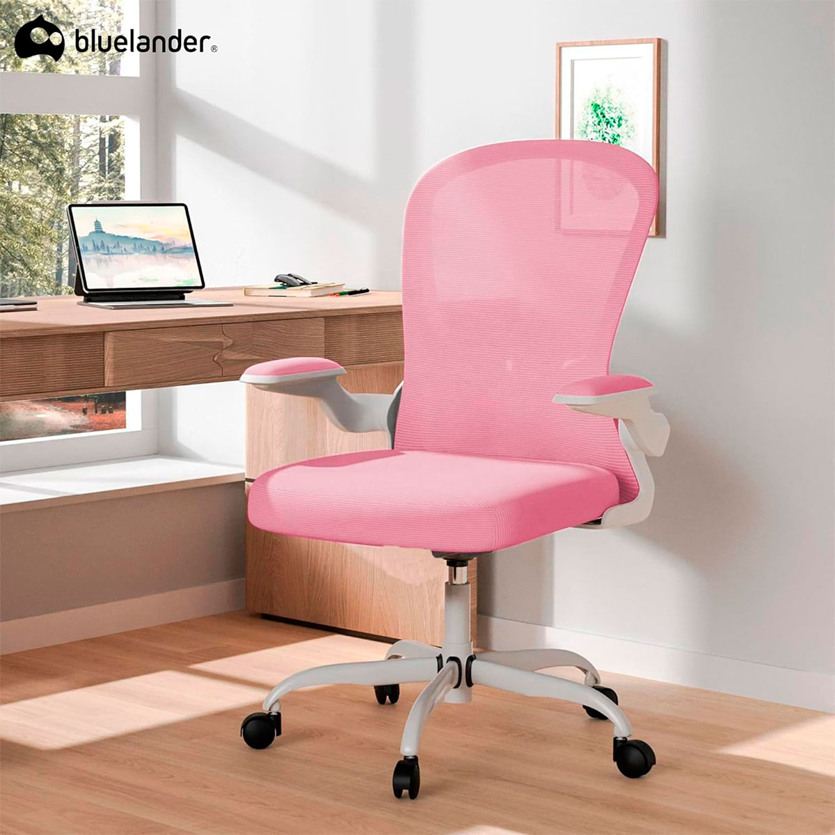 Silla de Oficina Ergonómica con Altura Ajustable, Respaldo Alto con Soporte Lumbar, Rosa, Bluelander