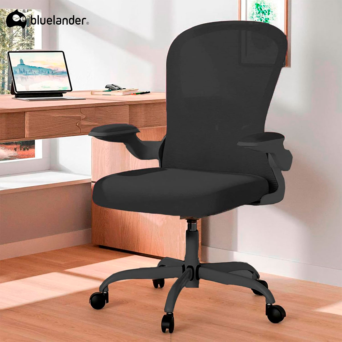 Silla de Oficina Ergonómica con Altura Ajustable, Respaldo Alto con Soporte Lumbar, Negro, Bluelander