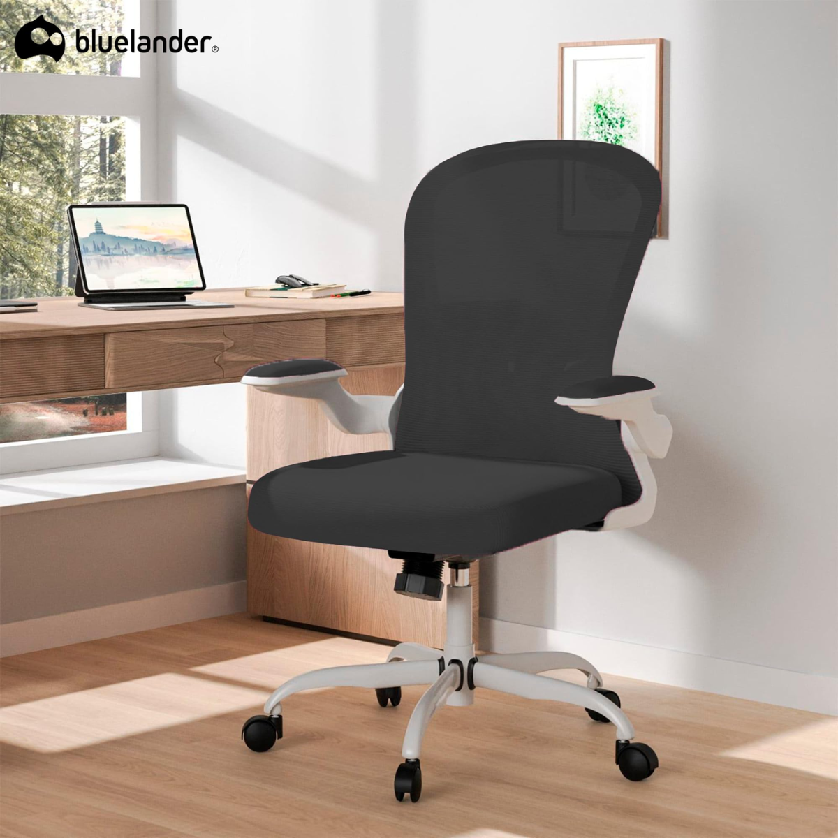 Silla de Oficina Ergonómica con Altura Ajustable, Respaldo Alto con Soporte Lumbar, Blanco/Negro, Bluelander