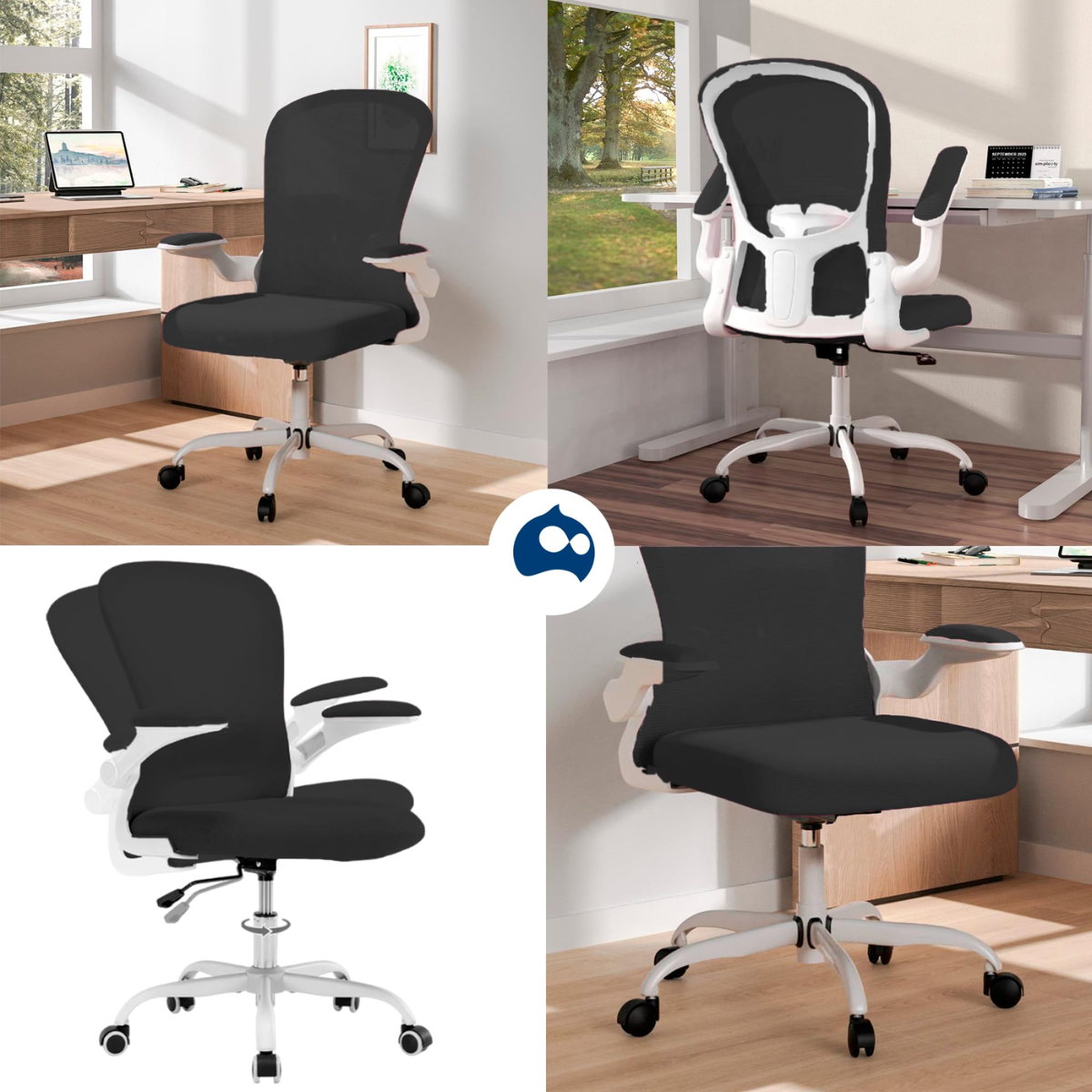 Silla de Oficina Ergonómica con Altura Ajustable, Respaldo Alto con Soporte Lumbar, Blanco/Negro, Bluelander