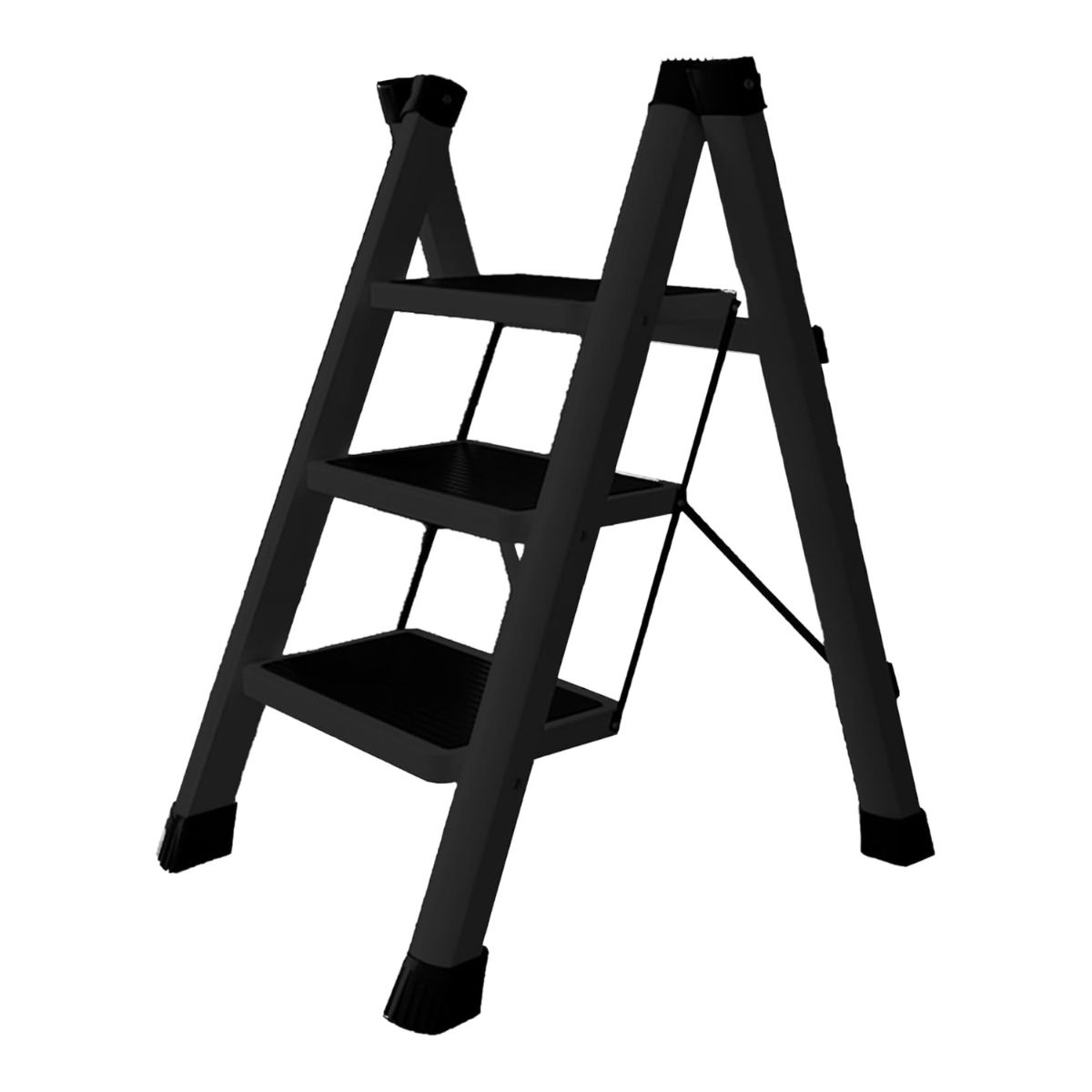 Escalera Plegable Multifuncional Tipo Tijera 3 Peldaños, Negro, Bluelander 