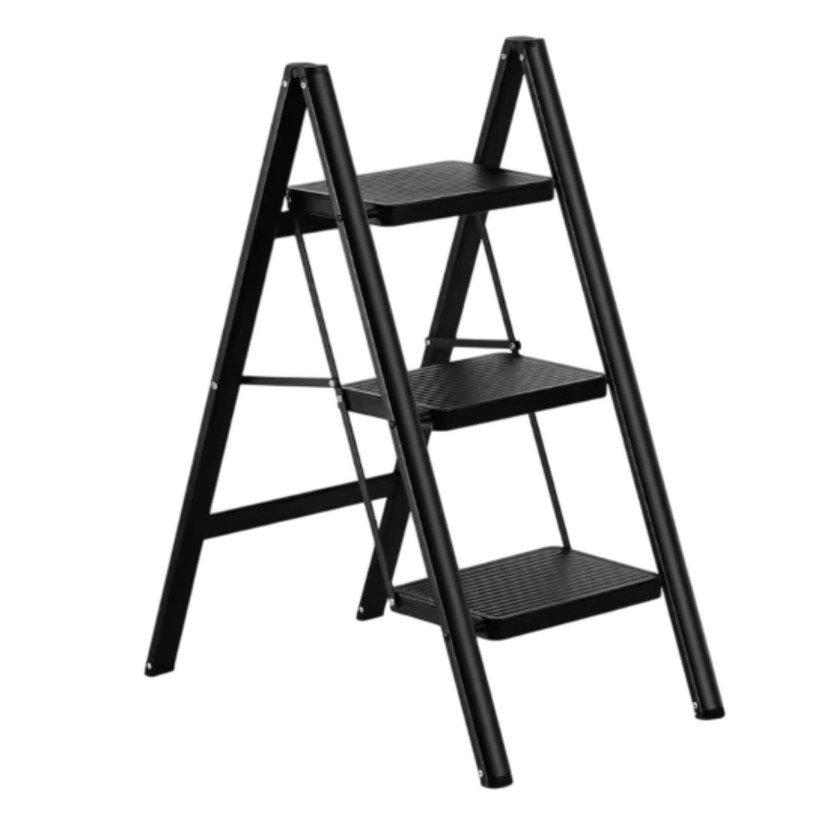 Escalera Plegable Multifuncional Tipo Tijera 3 Peldaños, Negro, Bluelander 