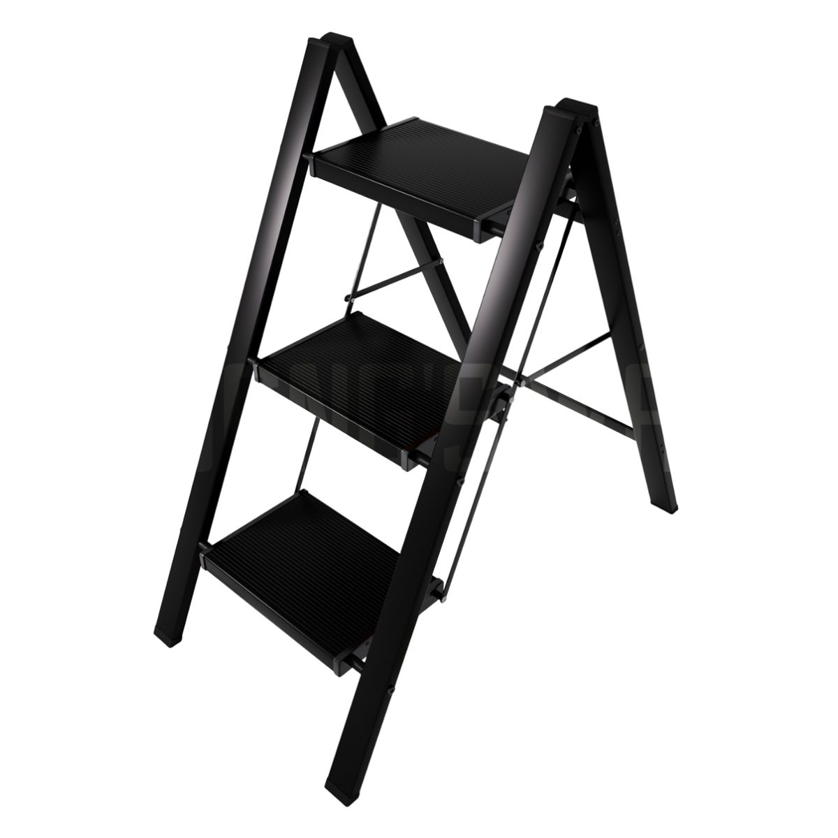 Escalera Plegable Multifuncional Tipo Tijera 3 Peldaños, Negro, Bluelander 
