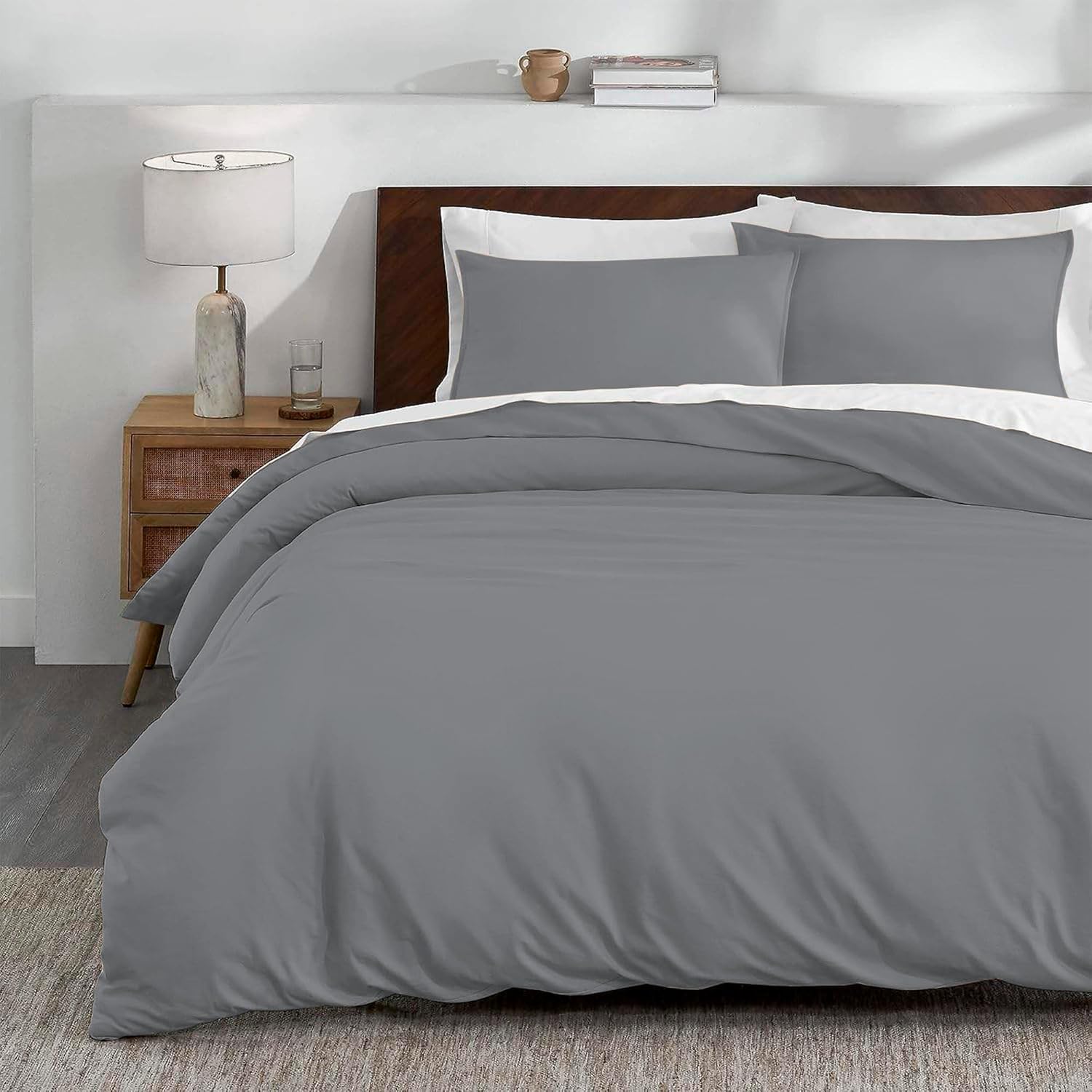 Juego de Funda Duvet para Edredon King Size con Cierre de Botones y 2 Fundas de Almohada, Gris, Bluelander