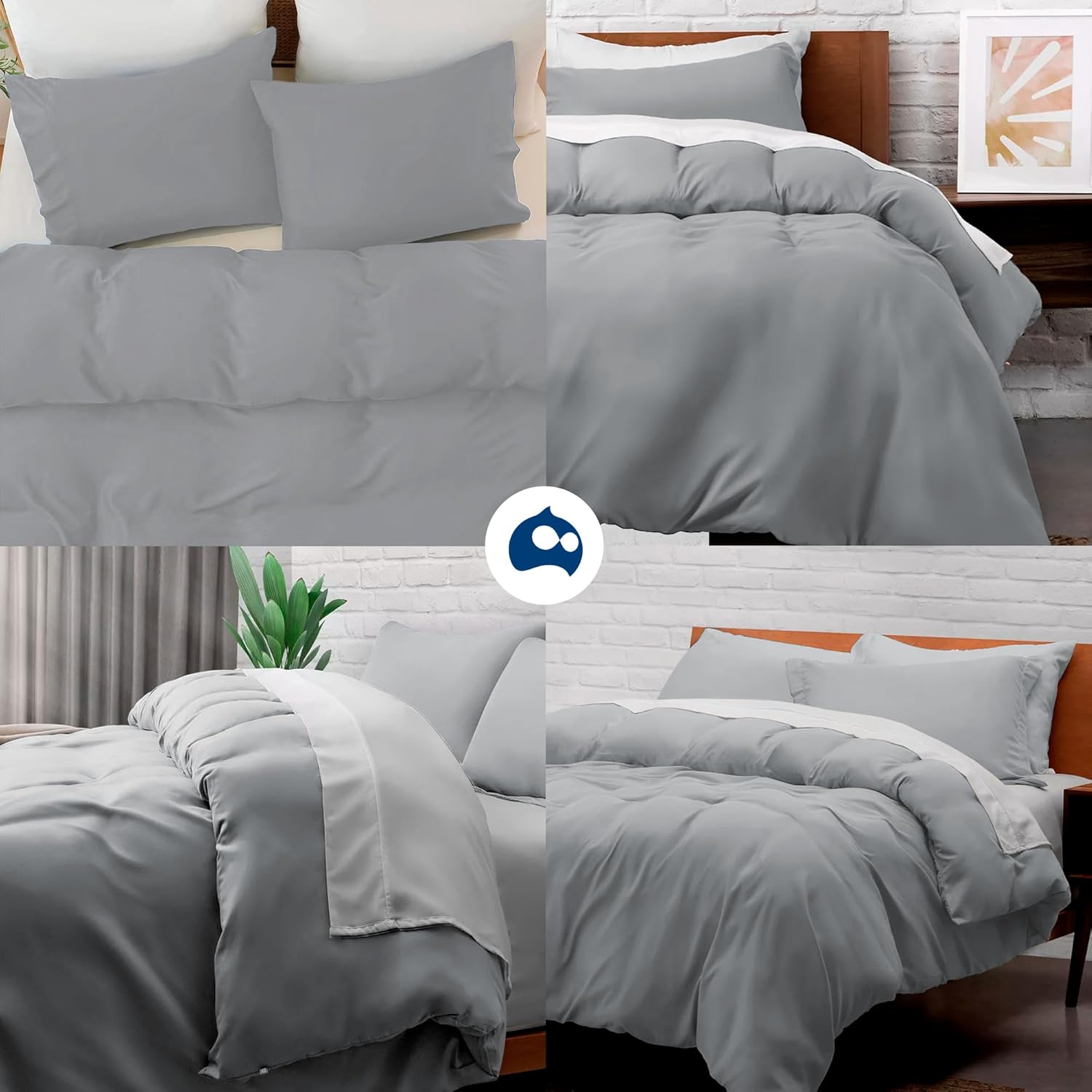 Juego de Funda Duvet para Edredon King Size con Cierre de Botones y 2 Fundas de Almohada, Gris, Bluelander