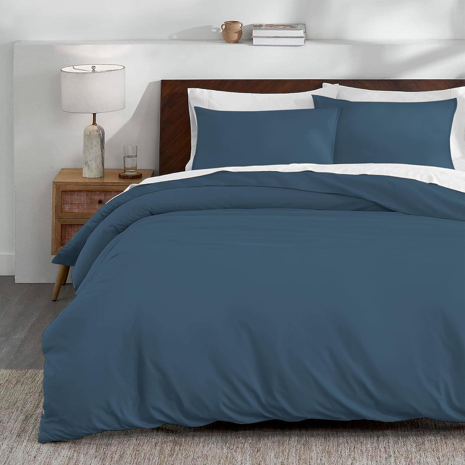 Juego de Funda Duvet para Edredon Matrimonial con Cierre de Botones y 2 Fundas de Almohada, Azul, Bluelander