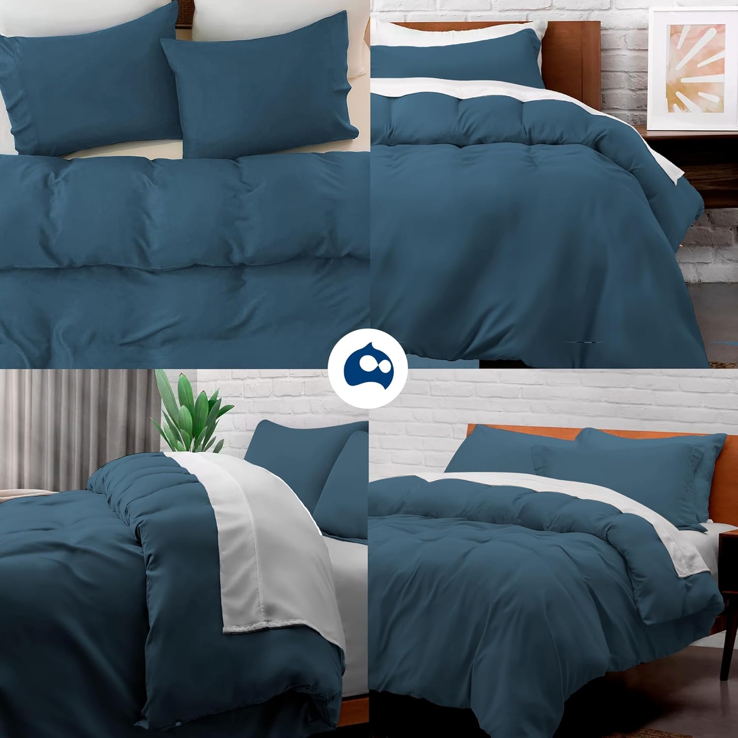Juego de Funda Duvet para Edredon Matrimonial con Cierre de Botones y 2 Fundas de Almohada, Azul, Bluelander