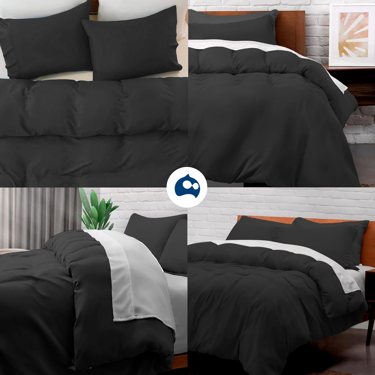 Juego de Funda Duvet para Edredon Matrimonial con Cierre de Botones y 2 Fundas de Almohada, Negro, Bluelander