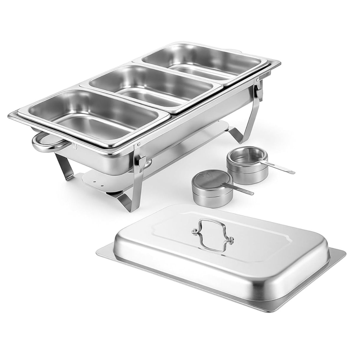 Buffetera de 3 Compartimentos con Charolas y 2 Quemadores de Acero Inoxidable, Bluelander 