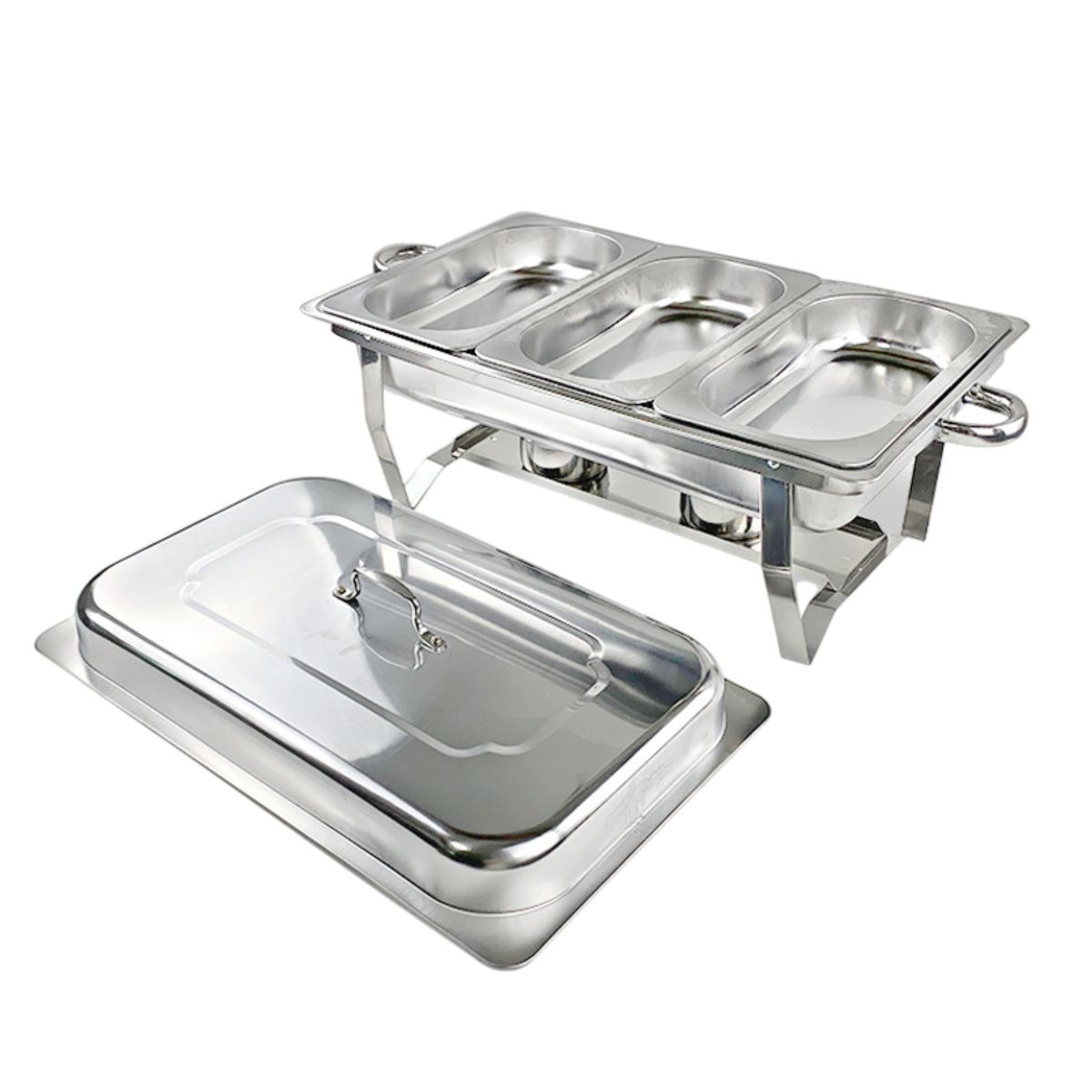 Buffetera de 3 Compartimentos con Charolas y 2 Quemadores de Acero Inoxidable, Bluelander 