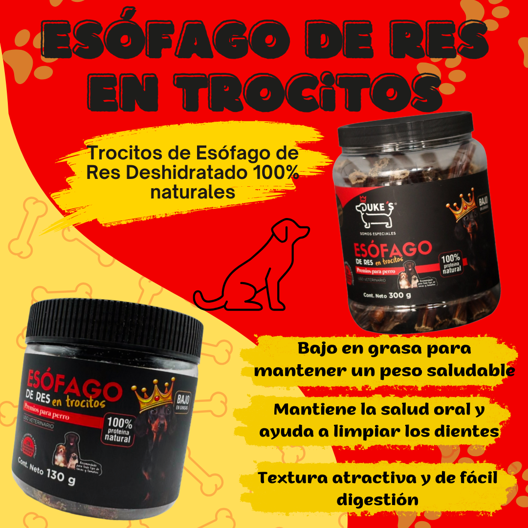 DUKE'S Premios para Perros Esófago Res 130g Proteina Premium 100% Naturales Sin Conservadores