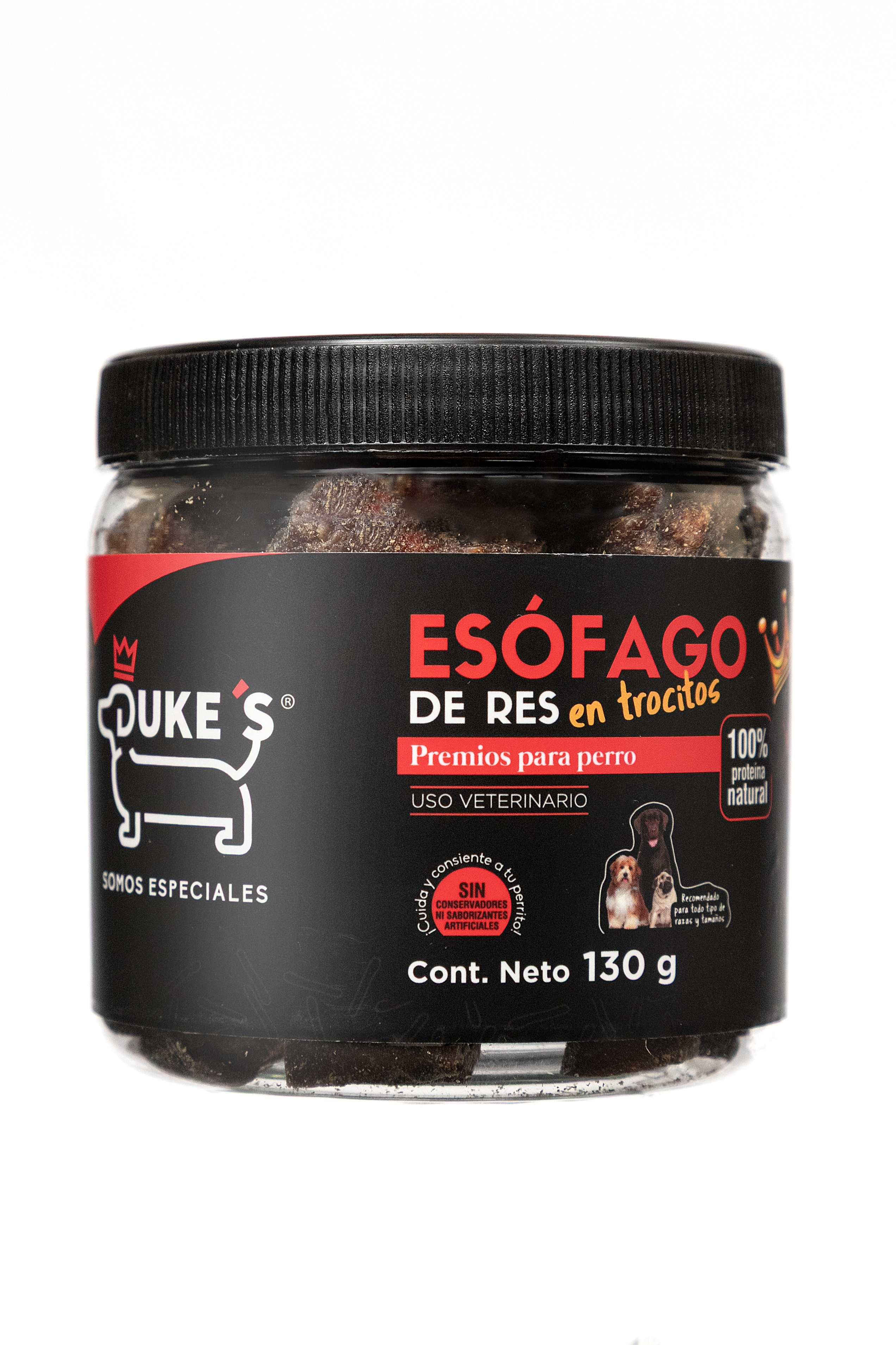 DUKE'S Premios para Perros Esófago Res 130g Proteina Premium 100% Naturales Sin Conservadores