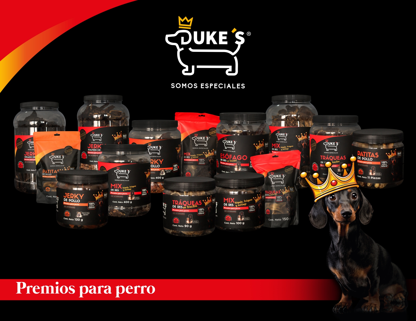 DUKE'S Premios para Perros Esófago Res 130g Proteina Premium 100% Naturales Sin Conservadores