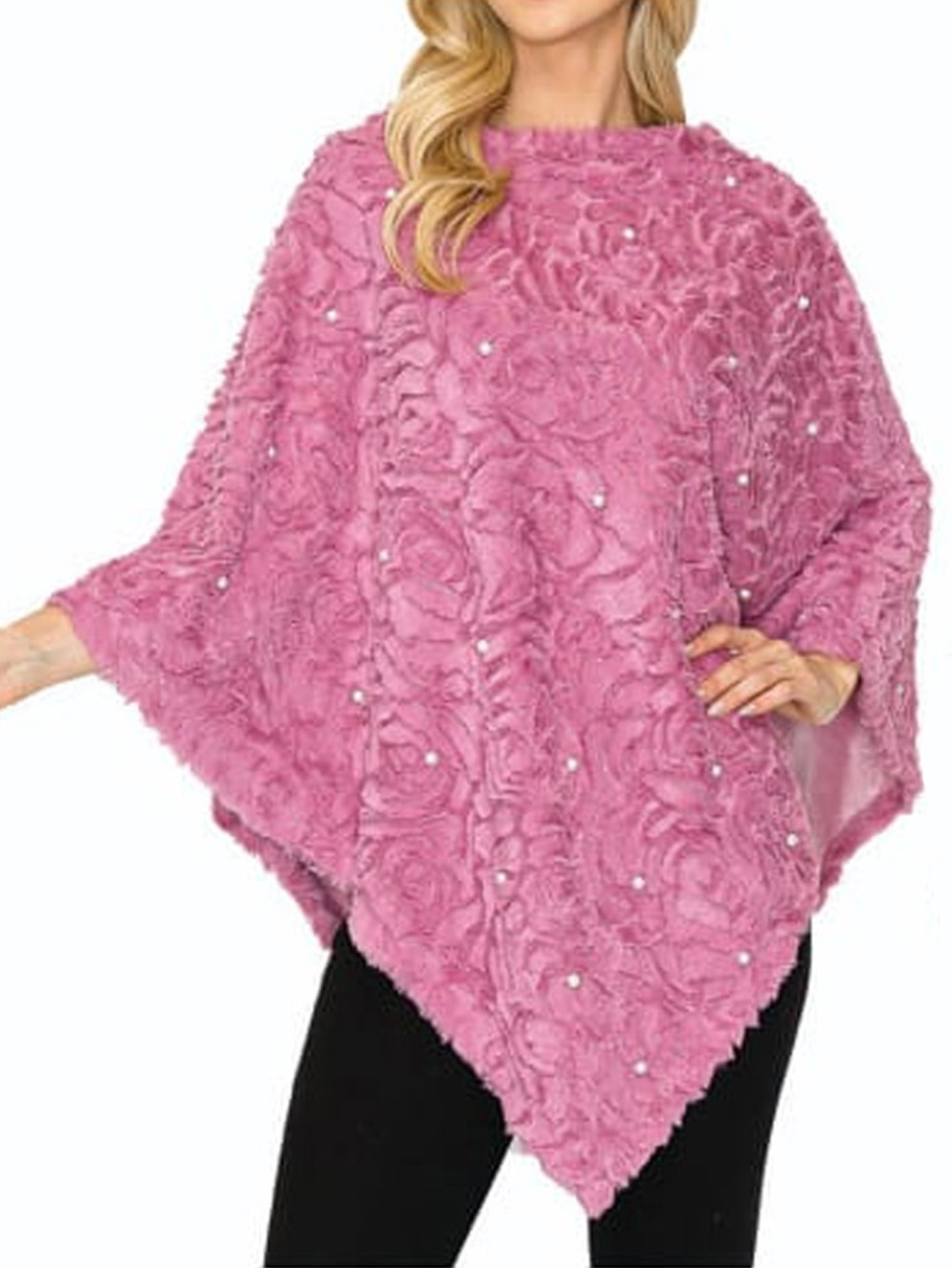 PAQUETE 6 PIEZAS PONCHO DE PELUCHE CON PERLAS 