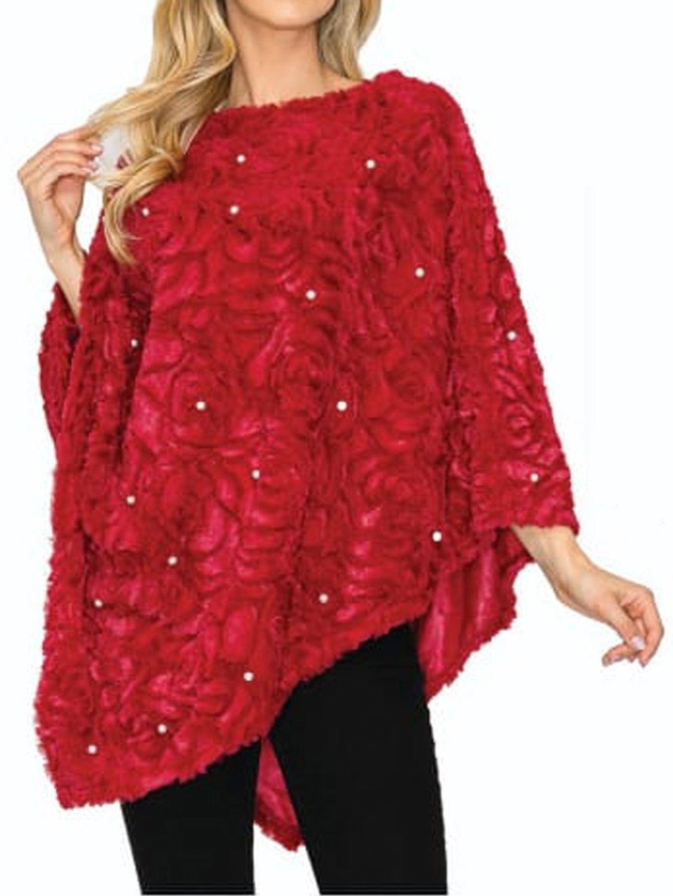 PAQUETE 6 PIEZAS PONCHO DE PELUCHE CON PERLAS 