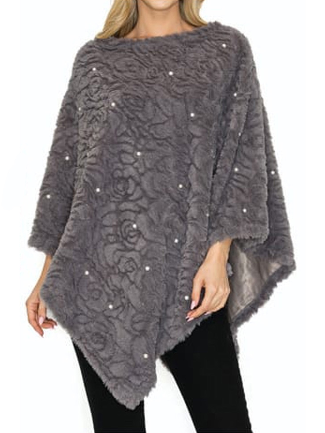 PAQUETE 6 PIEZAS PONCHO DE PELUCHE CON PERLAS 