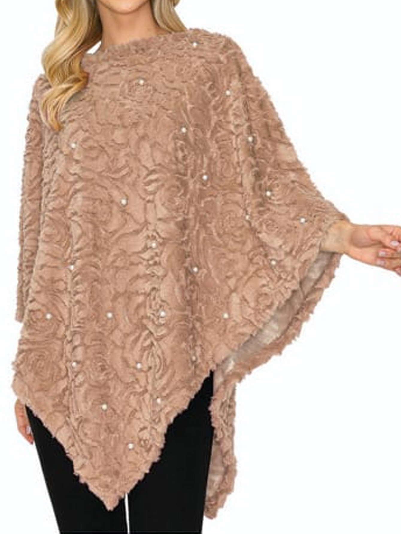 PAQUETE 6 PIEZAS PONCHO DE PELUCHE CON PERLAS 