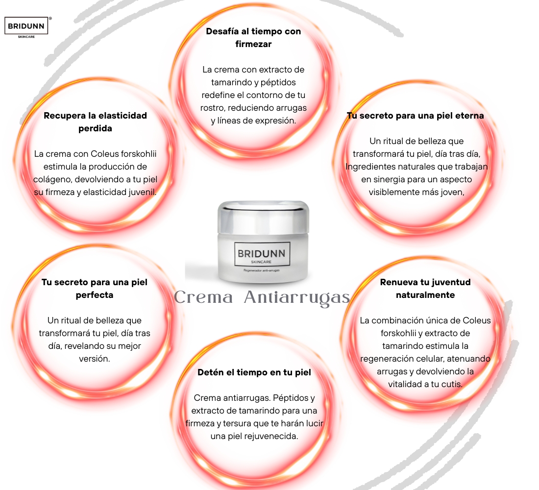 Crema Facial Reafirmante Antiarrugas  Natural BRIDUNN SKINCARE  Antiedad, Efecto lifting Tensor tipo Botox, 