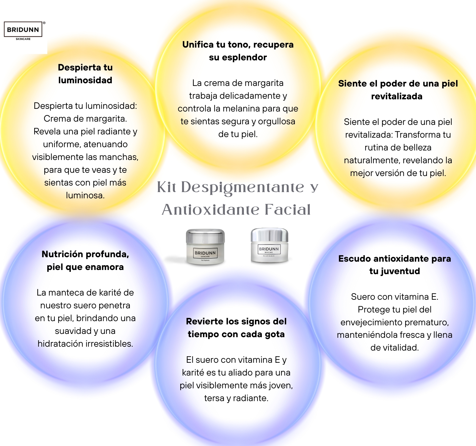  Kit Despigmentante + Antioxidante BRIDUNN SKINCARE Crema con Flor de Margarita + Suero Vitamina E | Natural y Efectivo