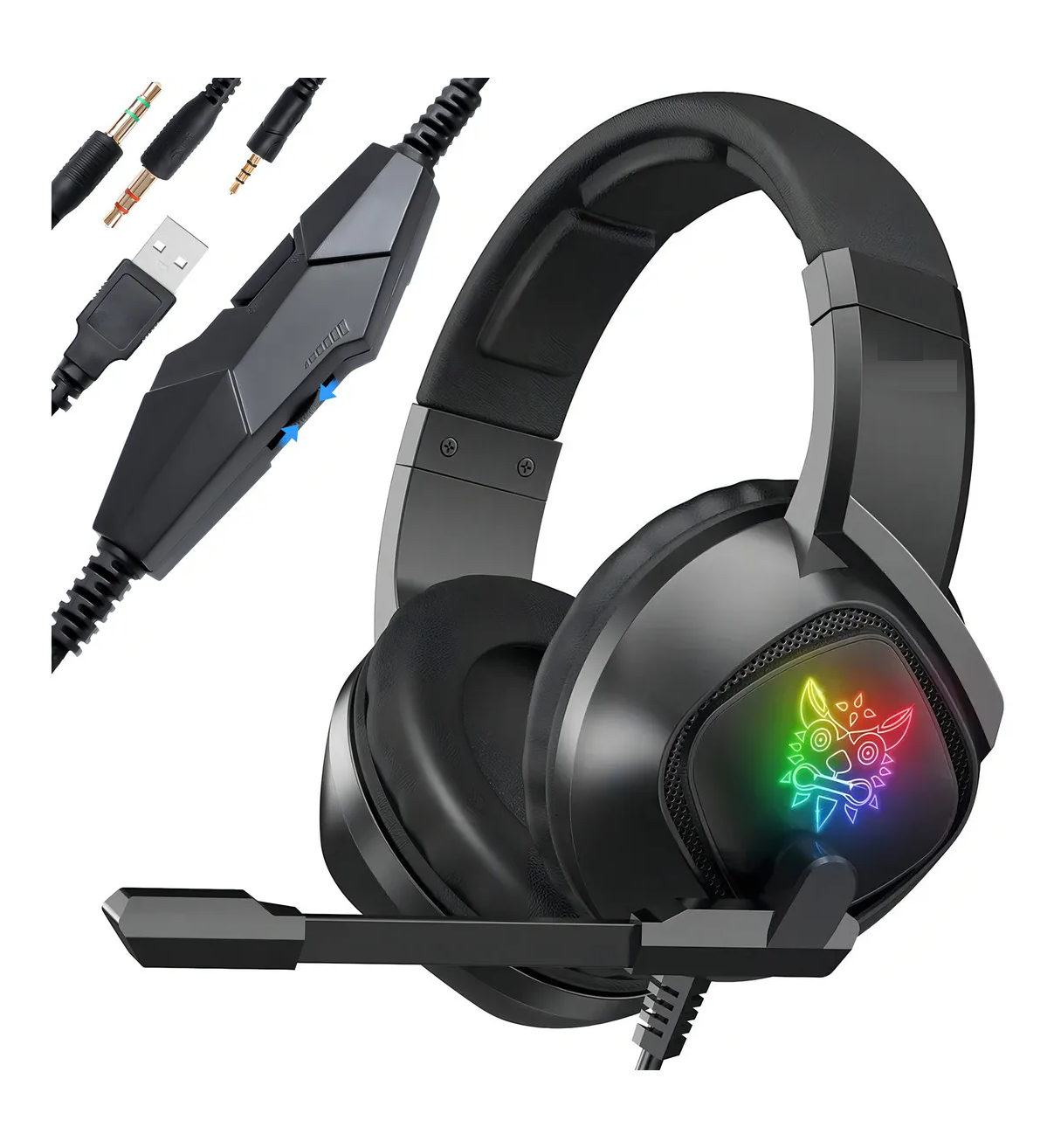 Audífonos Gamer Diadema Malubero  negro Gaming con microfono con luz rgb LED para Xbox Ps4 Pc