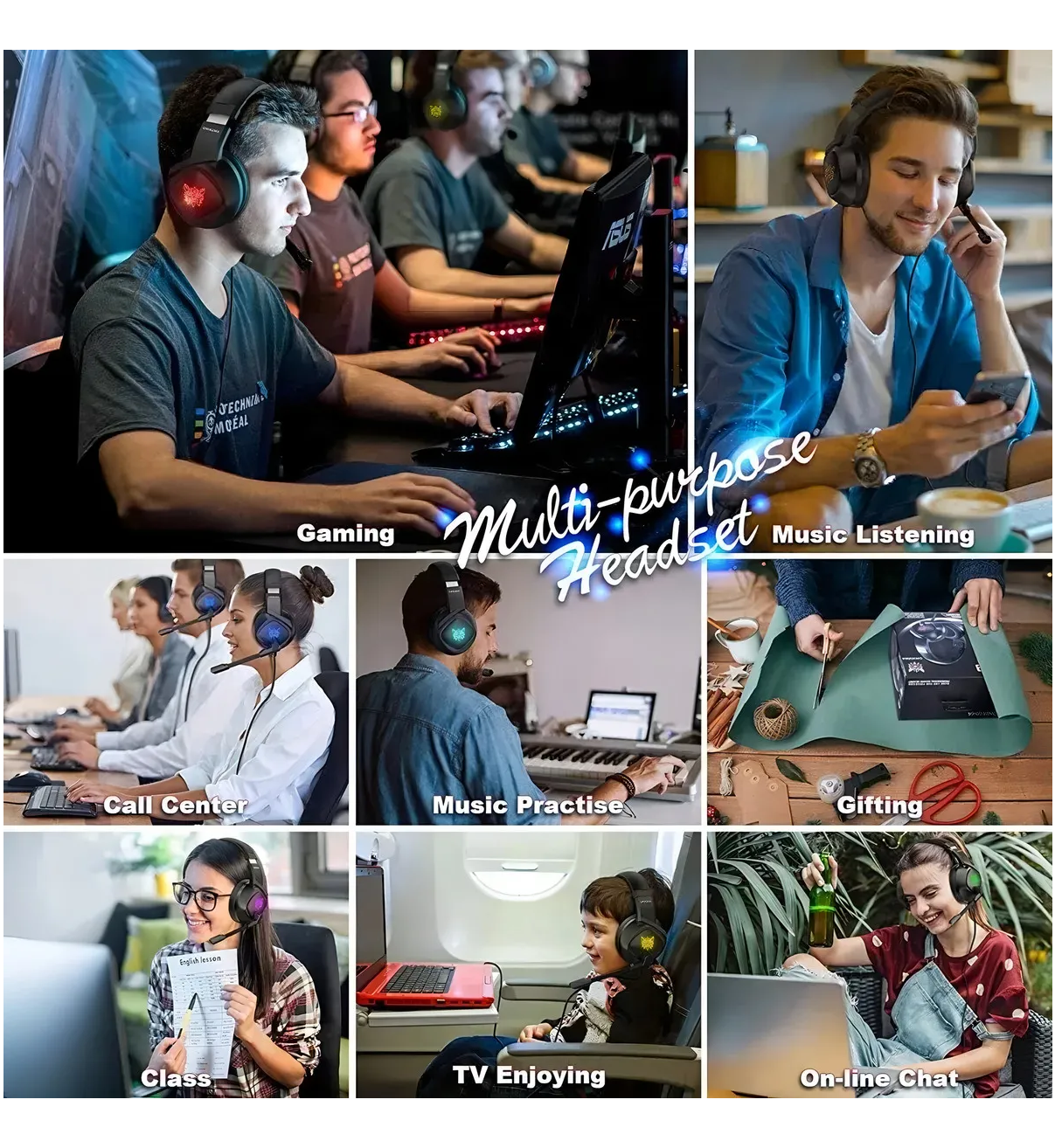 Audífonos Gamer Diadema Malubero  negro Gaming con microfono con luz rgb LED para Xbox Ps4 Pc