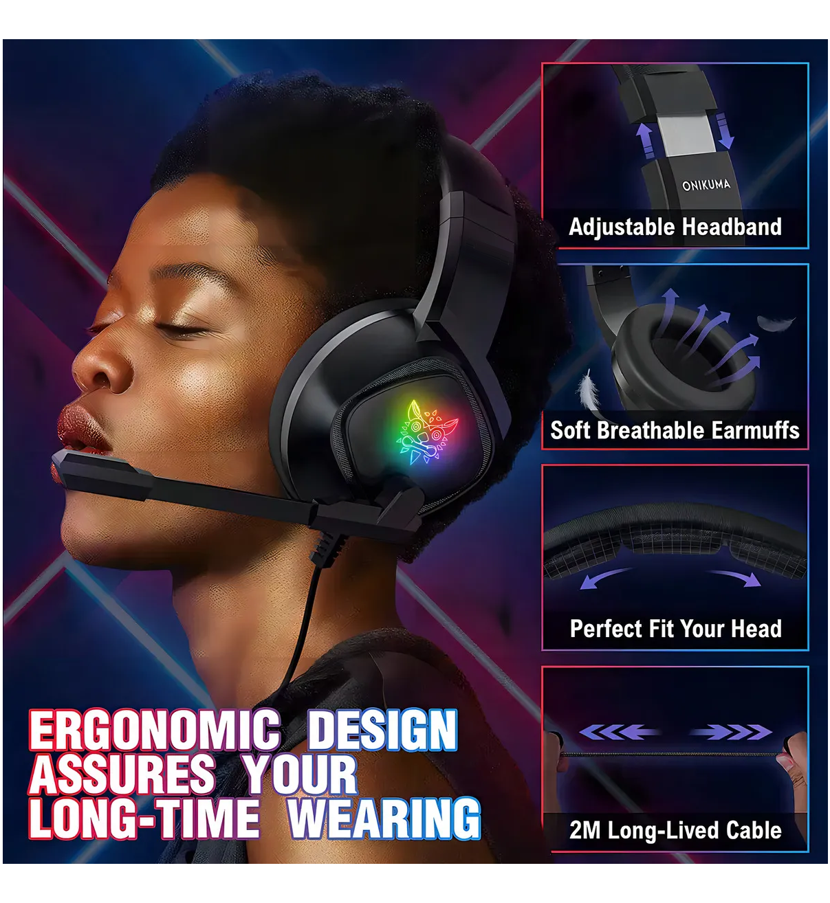 Audífonos Gamer Diadema Malubero  negro Gaming con microfono con luz rgb LED para Xbox Ps4 Pc