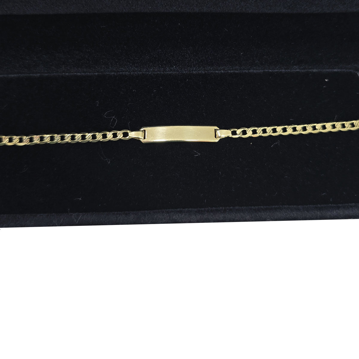 Esclava 14k 14cm Barbada Importada Con Placa Amarillo 14 Cm