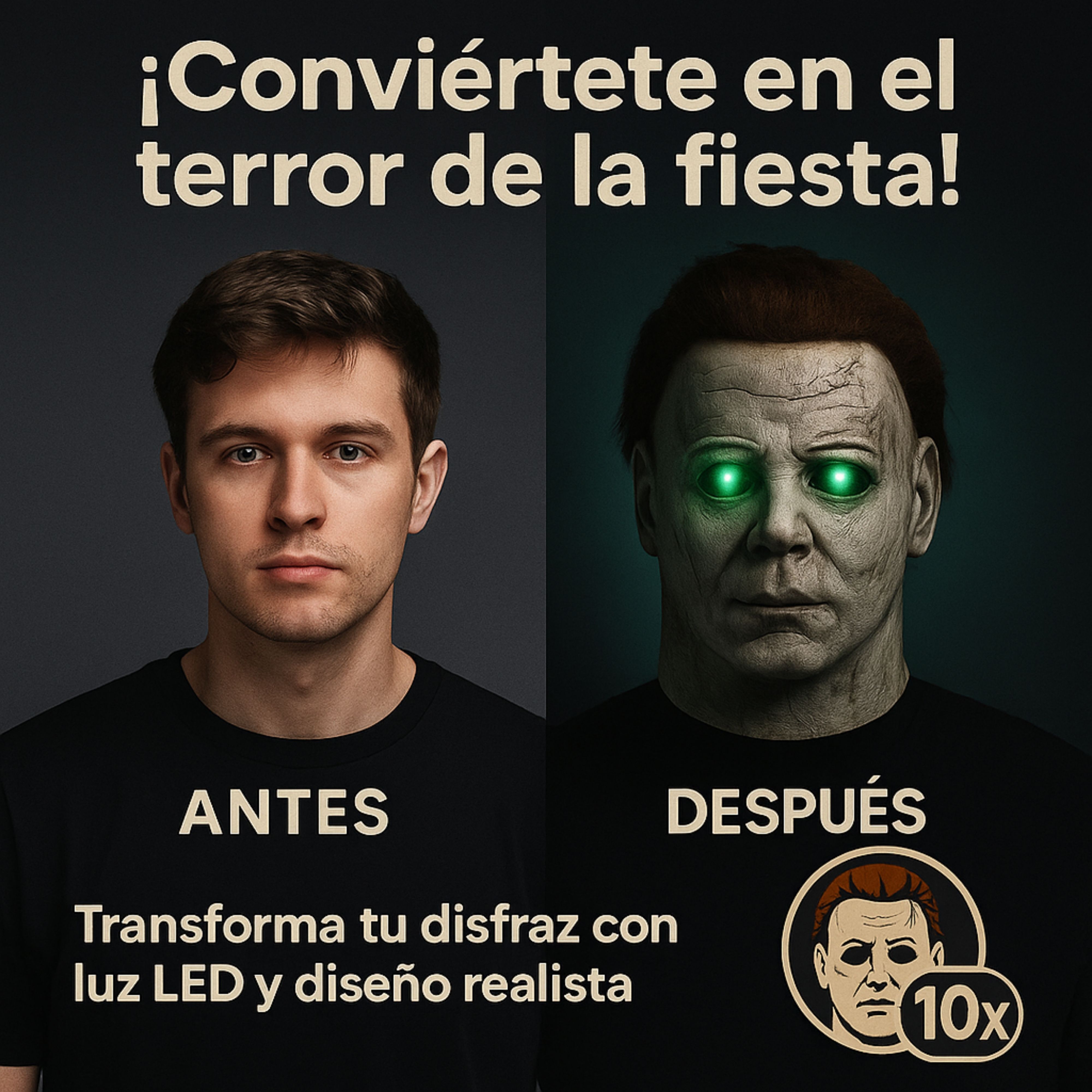 Mascara de Latex de Michael Myers con ojos de Luz LED para Halloween Disfraz 
