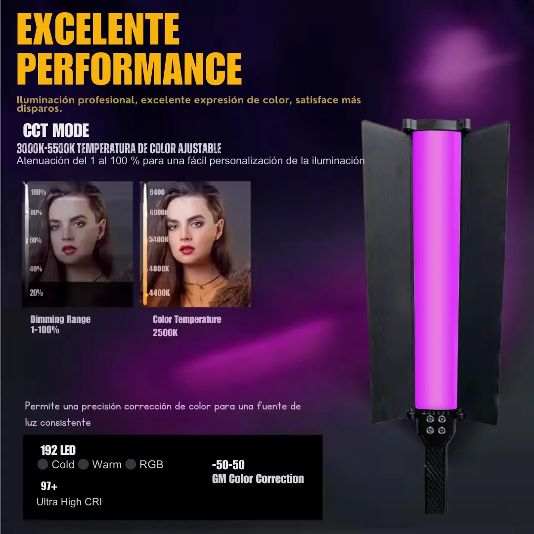 Lámpara LED RGB 20w con Batería Recargable y Control Remoto ideal para fotografía, video y maquillaje