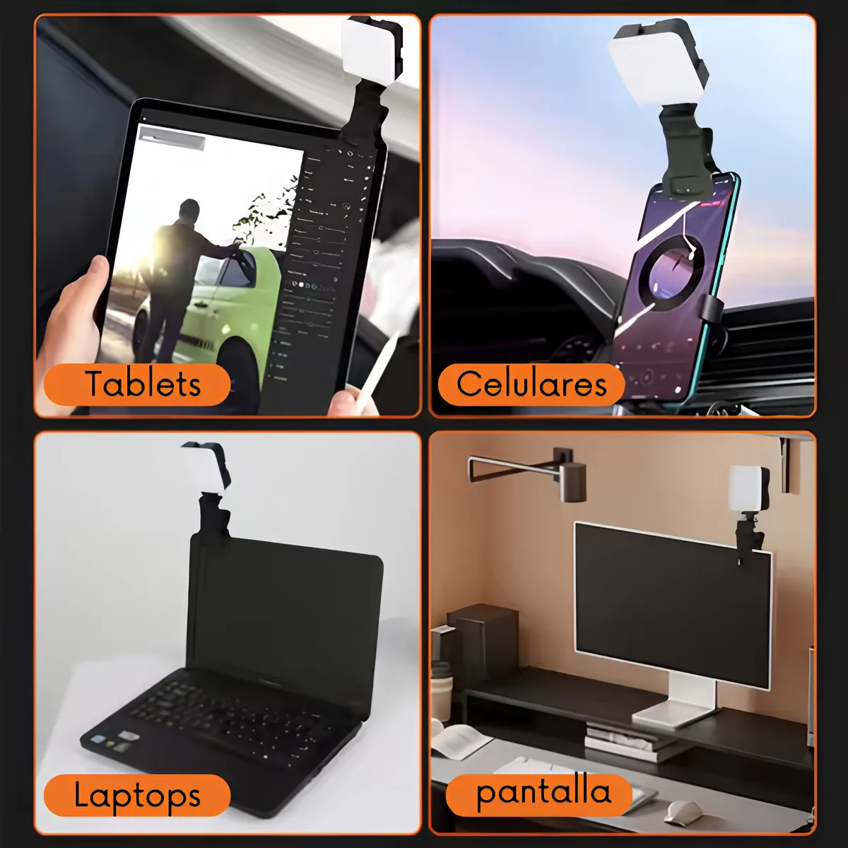 Lámpara LED RGB portátil recargable por USB con clip para celular, luz ajustable ideal para fotografía video