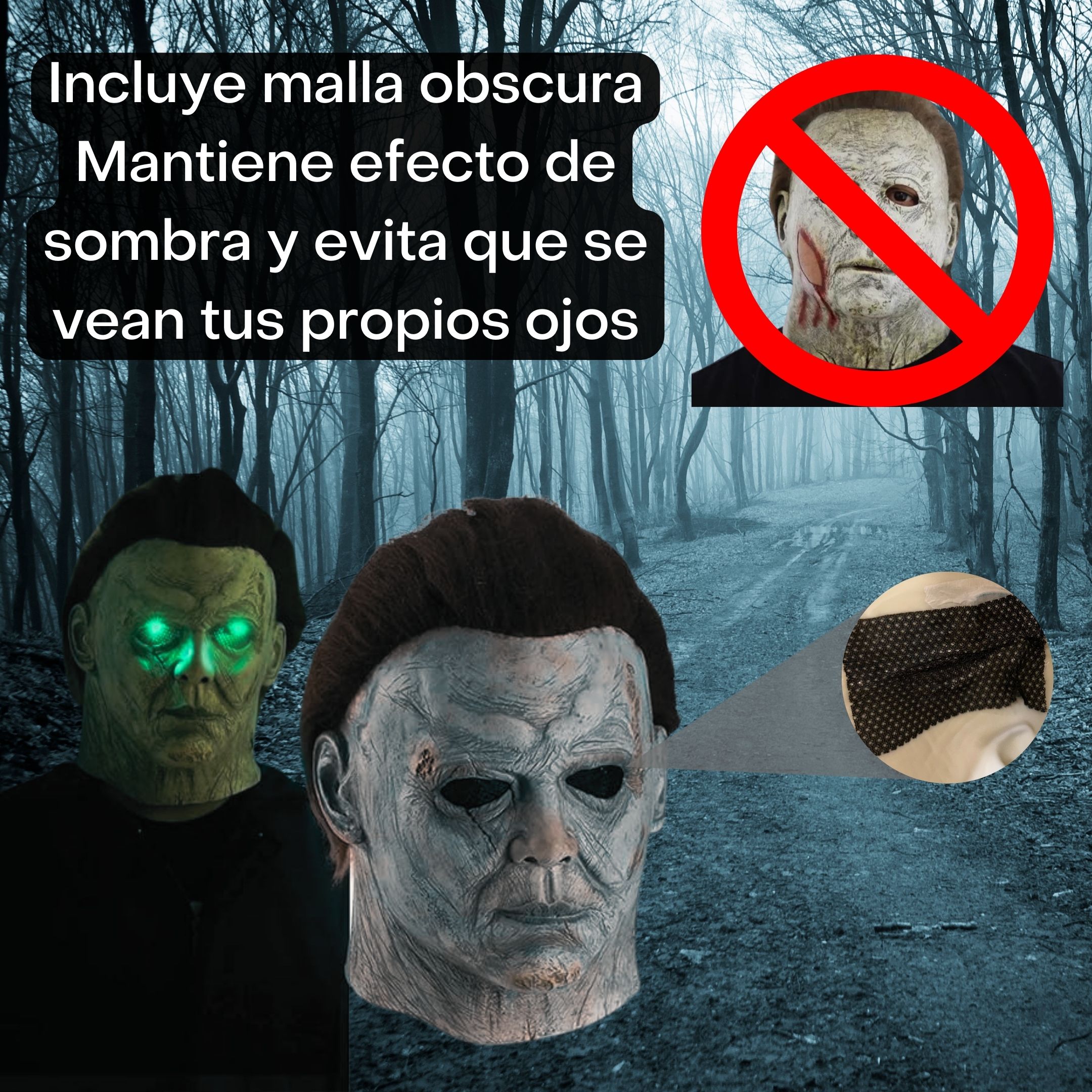 Mascara de Latex de Michael Myers con ojos de Luz LED para Halloween Disfraz 