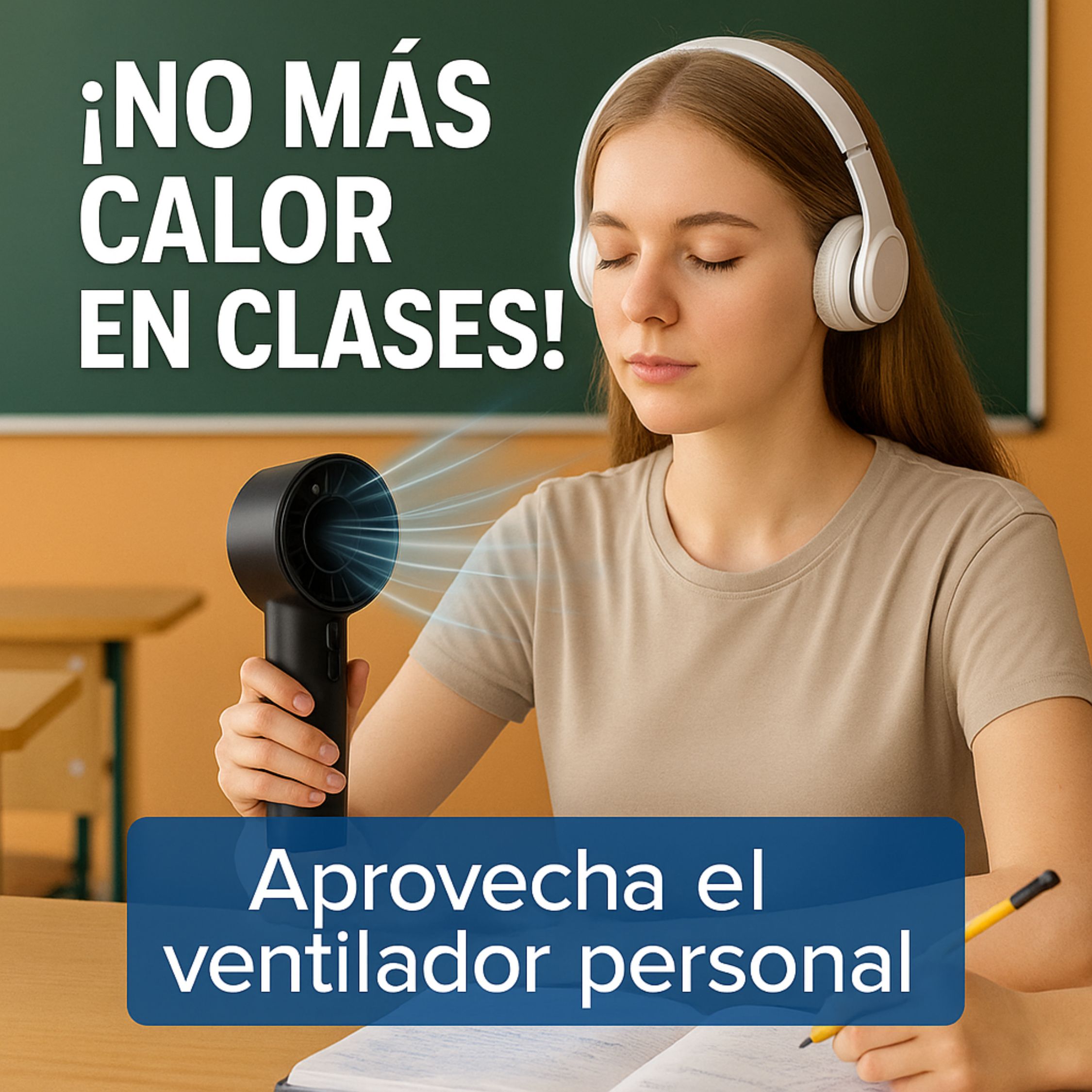 Ventilador portátil mini tipo torre recargable de 5 velocidades silenciosas de 25dB y con batería de 3 horas (3000mAh) 
