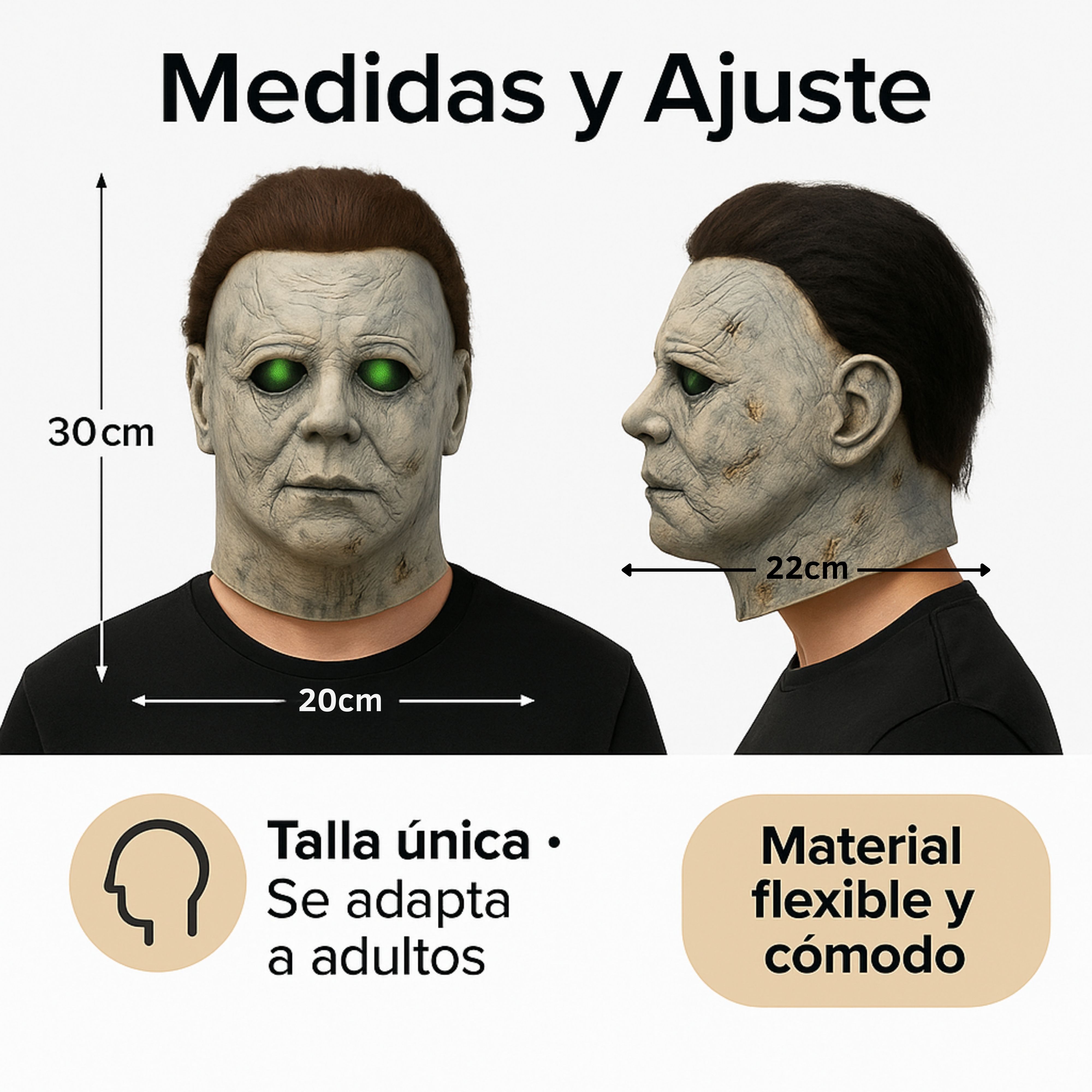 Mascara de Latex de Michael Myers con ojos de Luz LED para Halloween Disfraz 