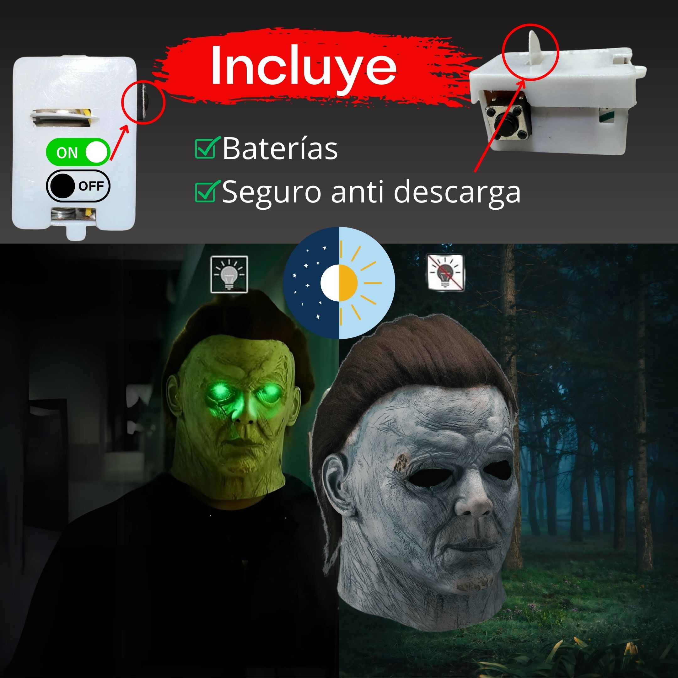 Mascara de Latex de Michael Myers con ojos de Luz LED para Halloween Disfraz 