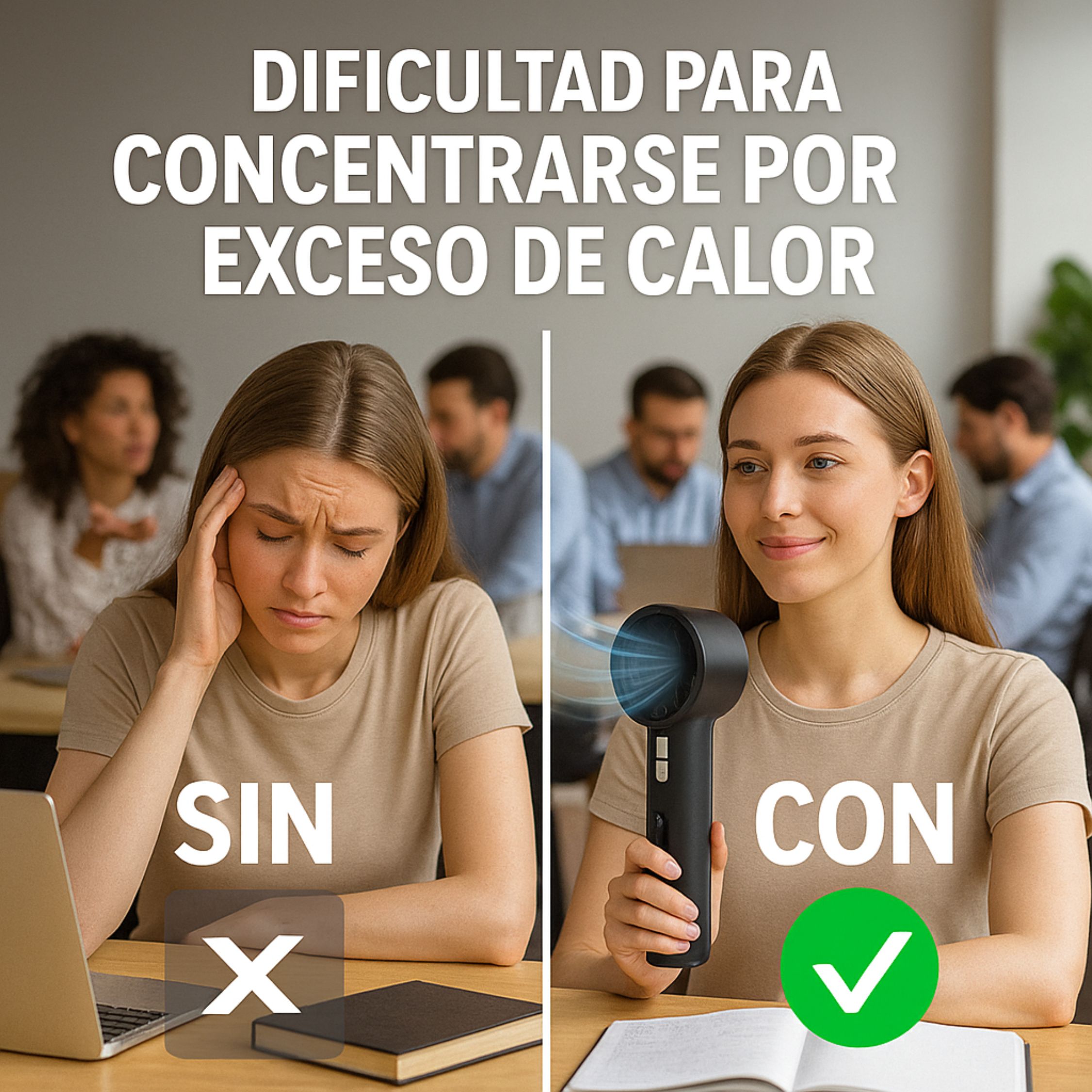 Ventilador portátil mini tipo torre recargable de 5 velocidades silenciosas de 25dB y con batería de 3 horas (3000mAh) 