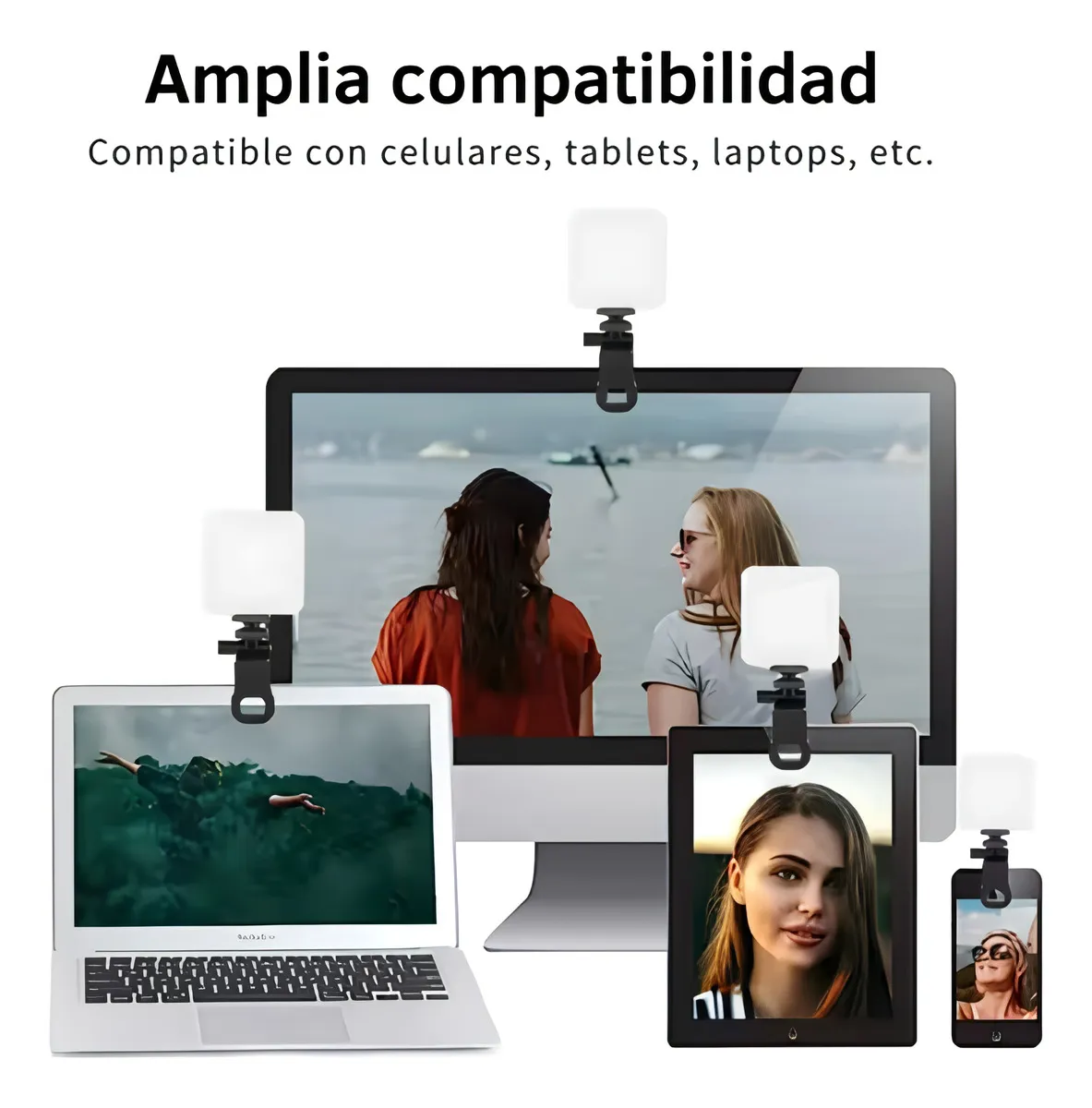Lámpara LED RGB portátil recargable por USB con clip para celular, luz ajustable ideal para fotografía video