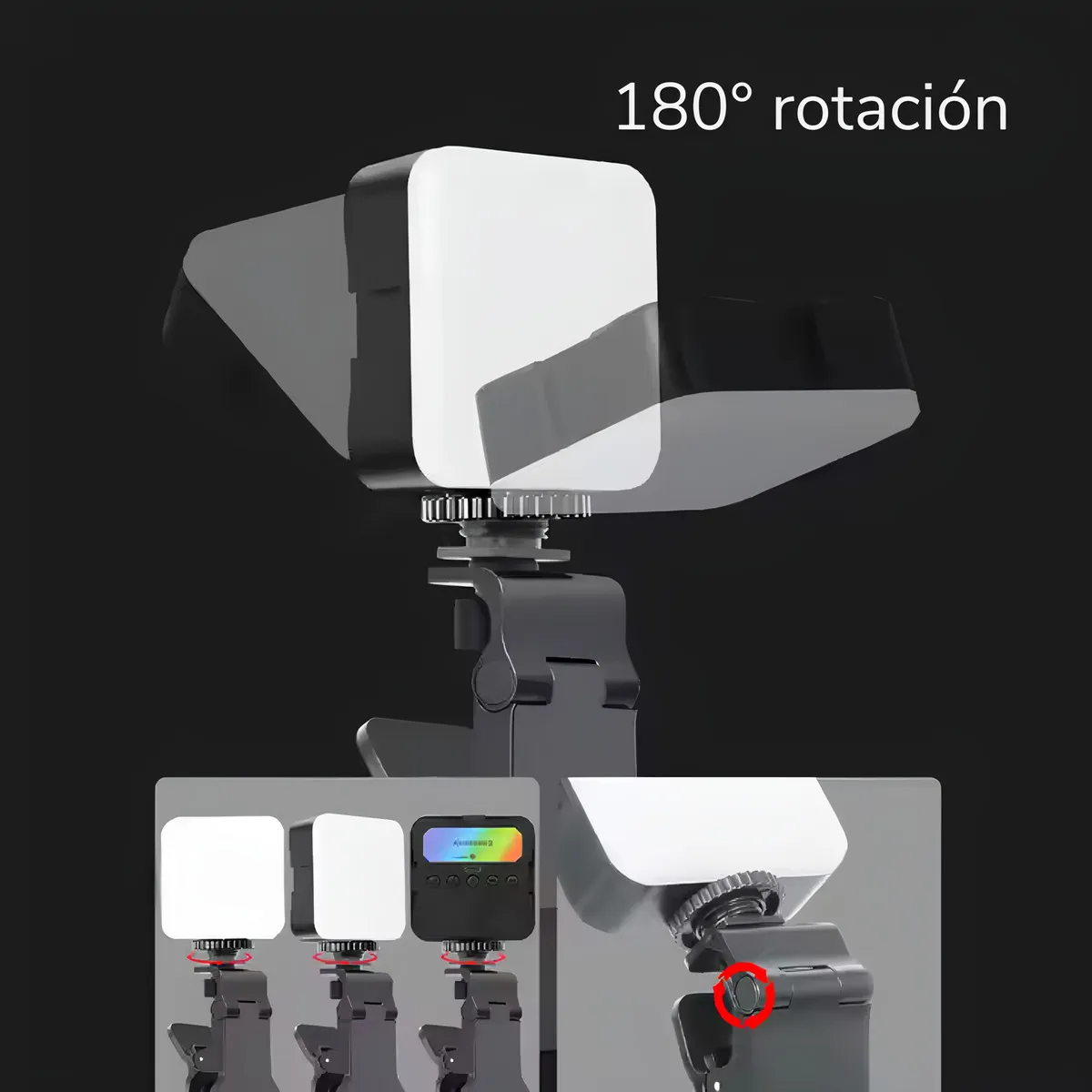 Lámpara LED RGB portátil recargable por USB con clip para celular, luz ajustable ideal para fotografía video